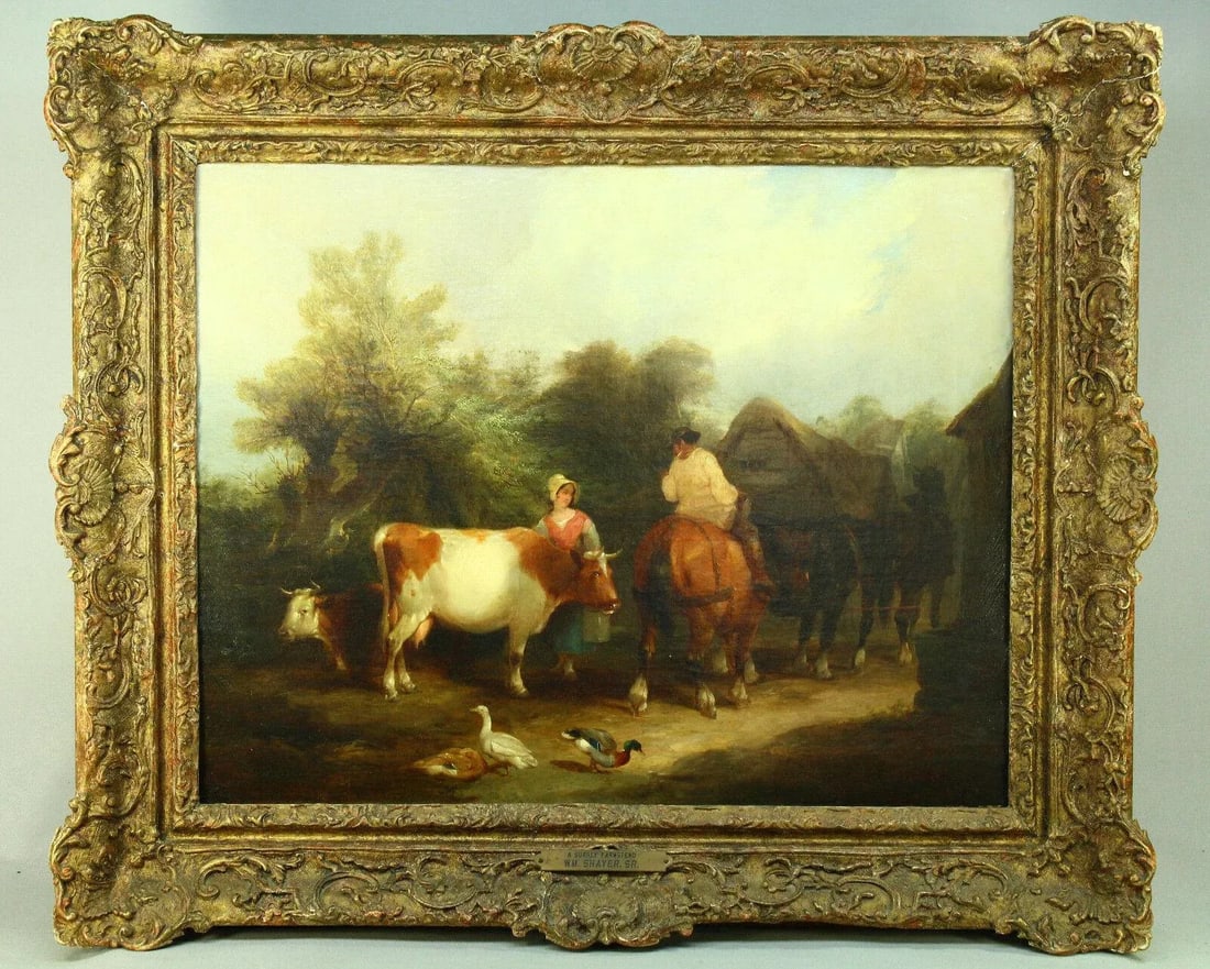 19th Century "A Surrey Farmstead" Oil Painting Attributed to William Shayer Sr., Framed - 13