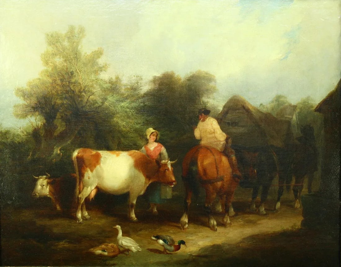 19th Century "A Surrey Farmstead" Oil Painting Attributed to William Shayer Sr., Framed - 2