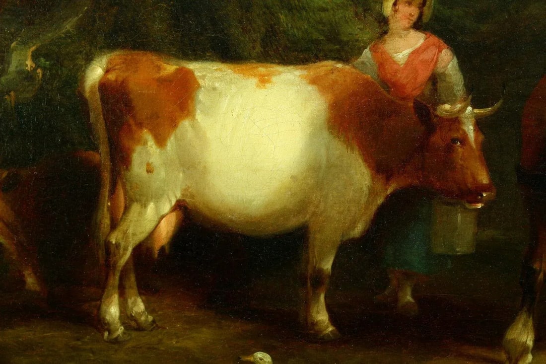 19th Century "A Surrey Farmstead" Oil Painting Attributed to William Shayer Sr., Framed - 4