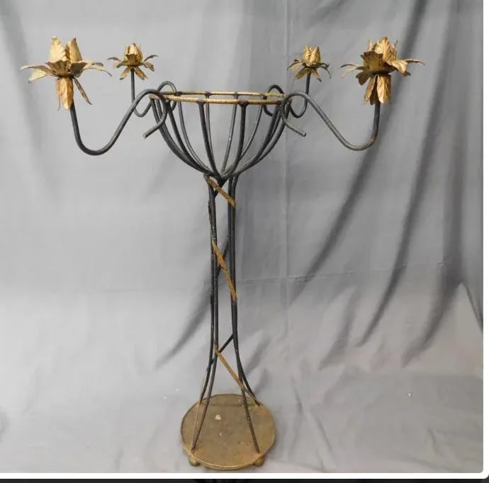 1980s Tole Plant Stand and Candle Holder - 8