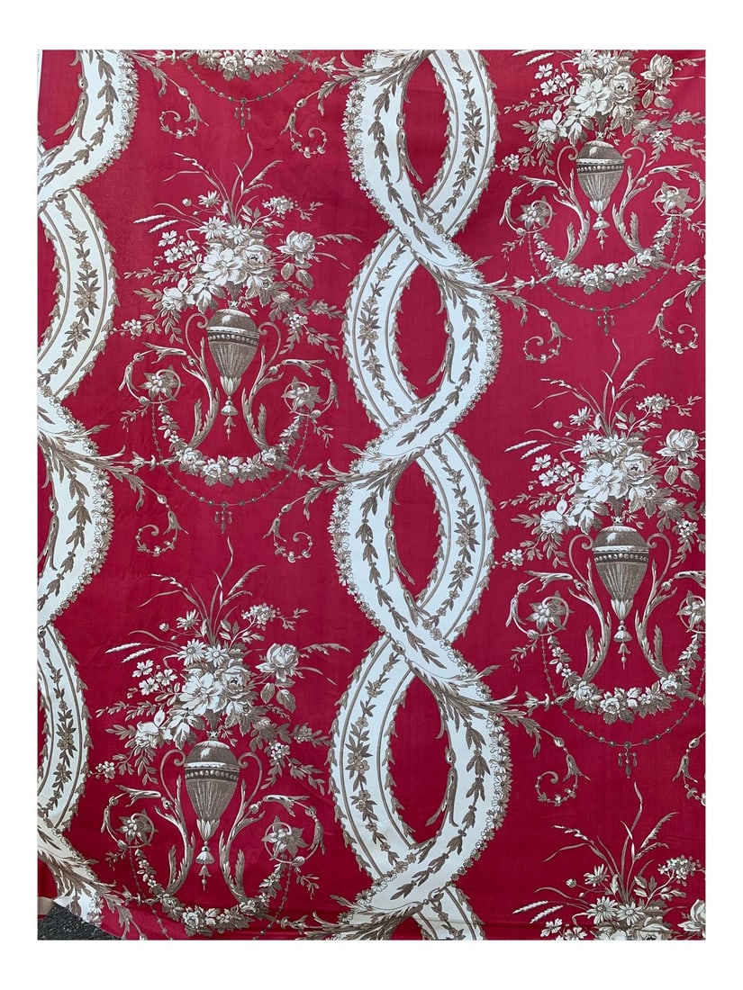 Scalamandre Petit Palais in Red, Gray and Cream Fabric - 3 Yards: SCALAMANDRE 'PETIT PALAIS' #16154 IN RED, GRAY AND CREAM. 100% Cotton ground. Width:54 inches Length: 108 inches (3 yards) Condition: No Imperfections; New Dimensions: Height: 0.5 in. Width: 54