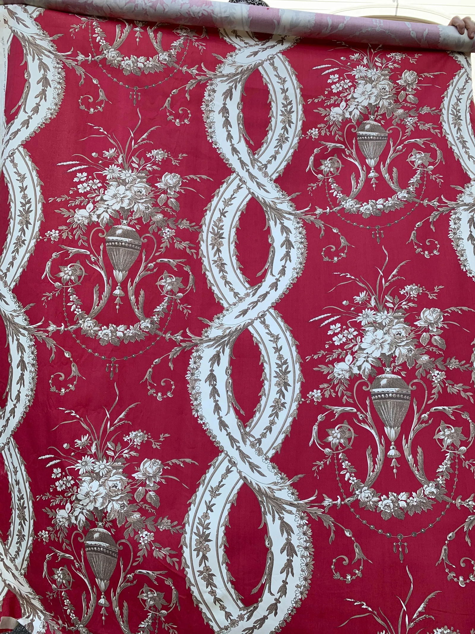 Scalamandre Petit Palais in Red, Gray and Cream Fabric - 3 Yards - 2