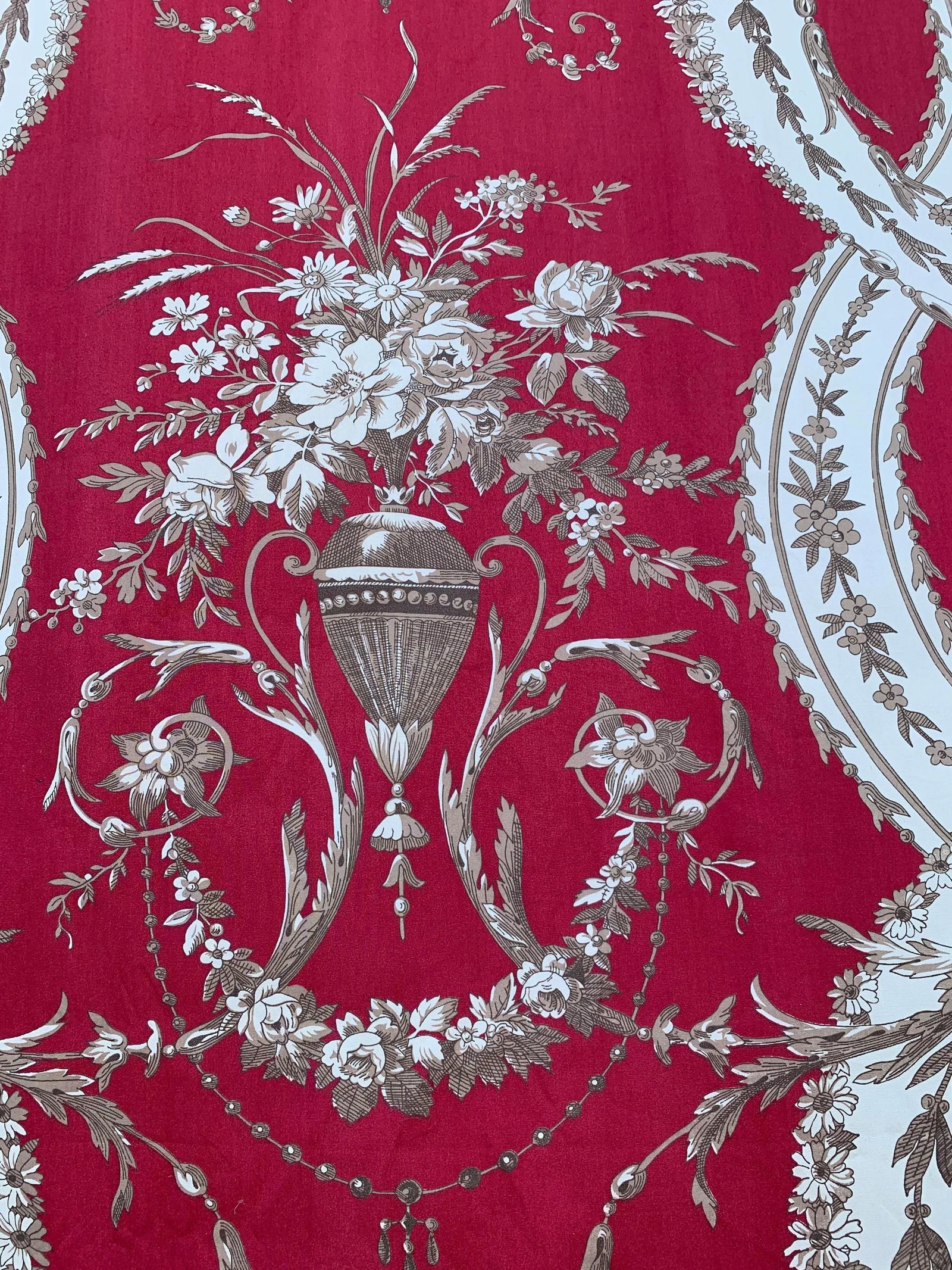 Scalamandre Petit Palais in Red, Gray and Cream Fabric - 3 Yards - 3