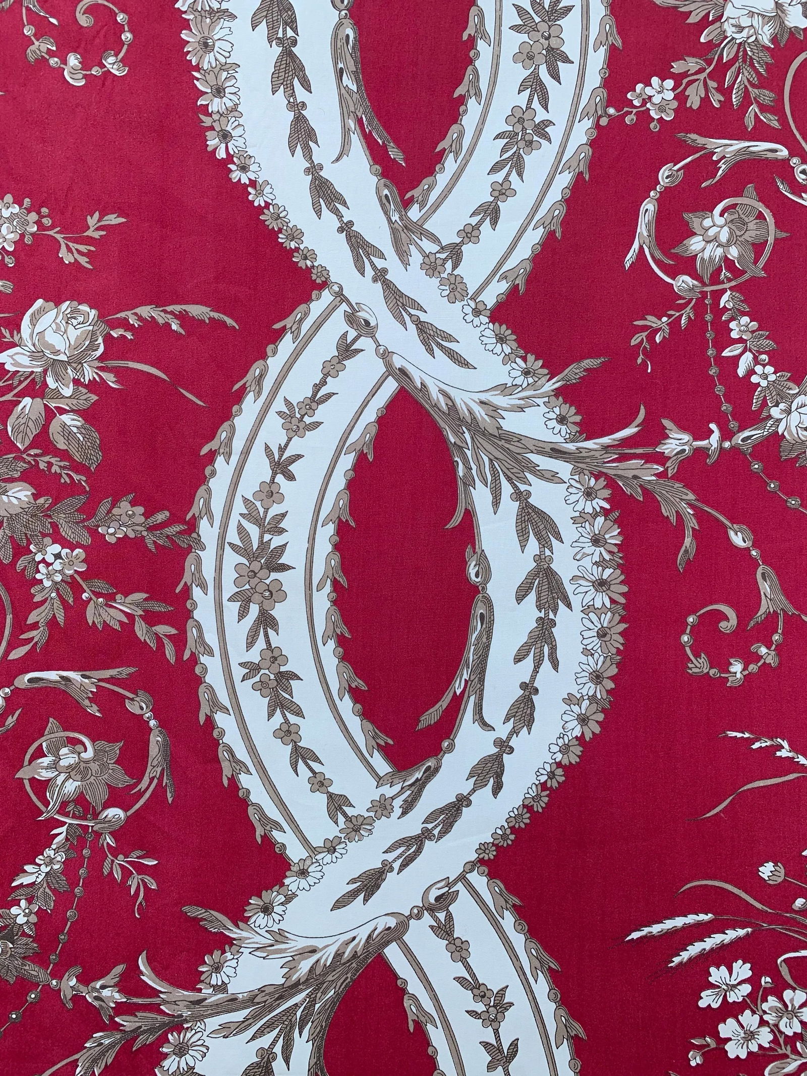 Scalamandre Petit Palais in Red, Gray and Cream Fabric - 3 Yards - 4