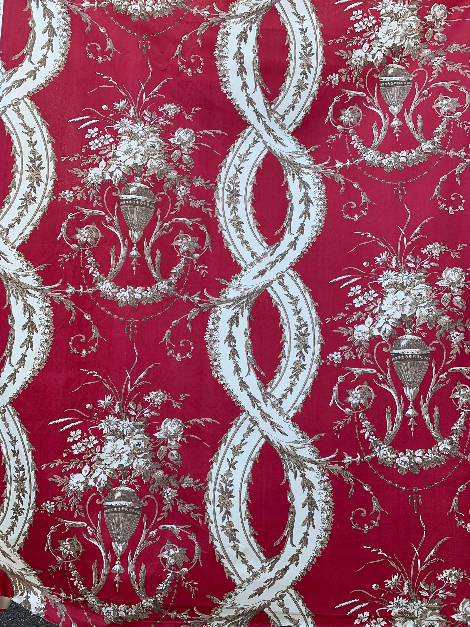 Scalamandre Petit Palais in Red, Gray and Cream Fabric - 3 Yards - 6