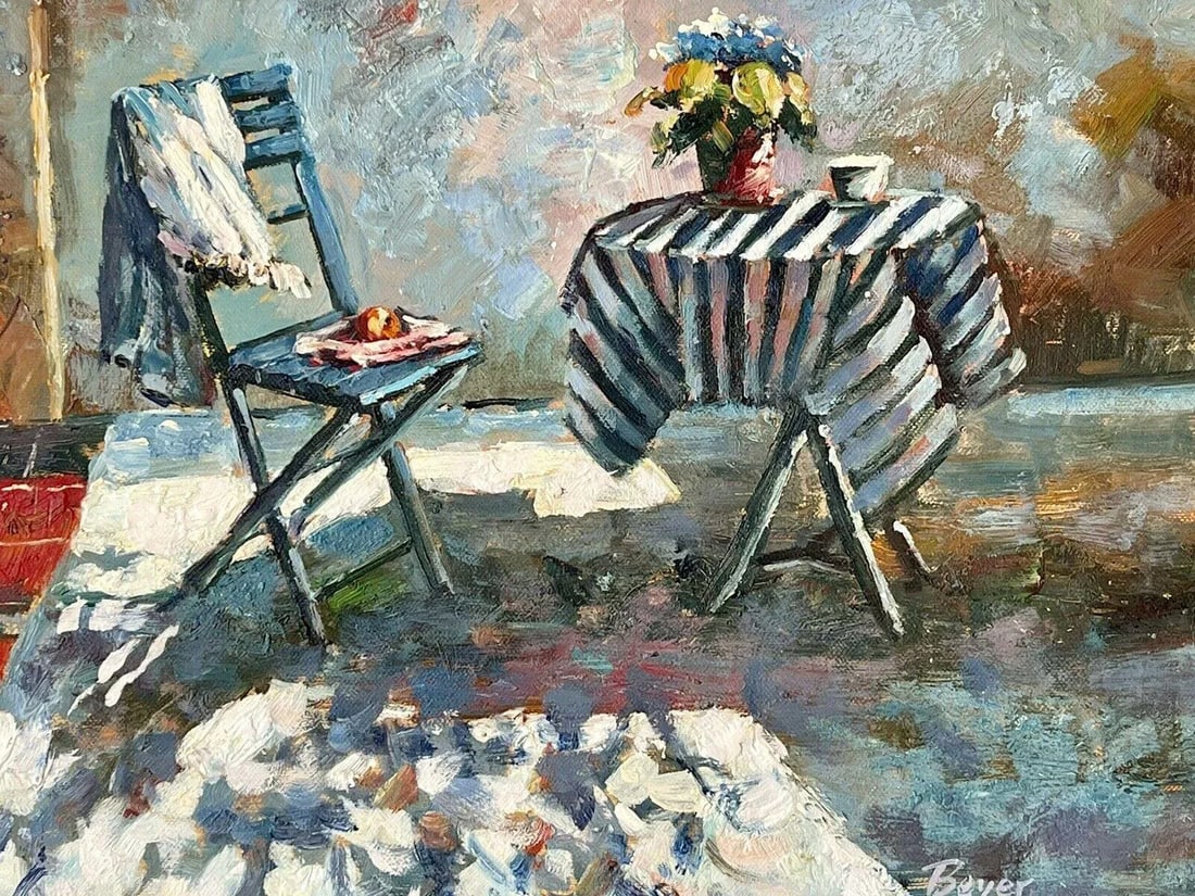 Richard Boyer 1990s Impressionist Cafe Painting Framed - 3