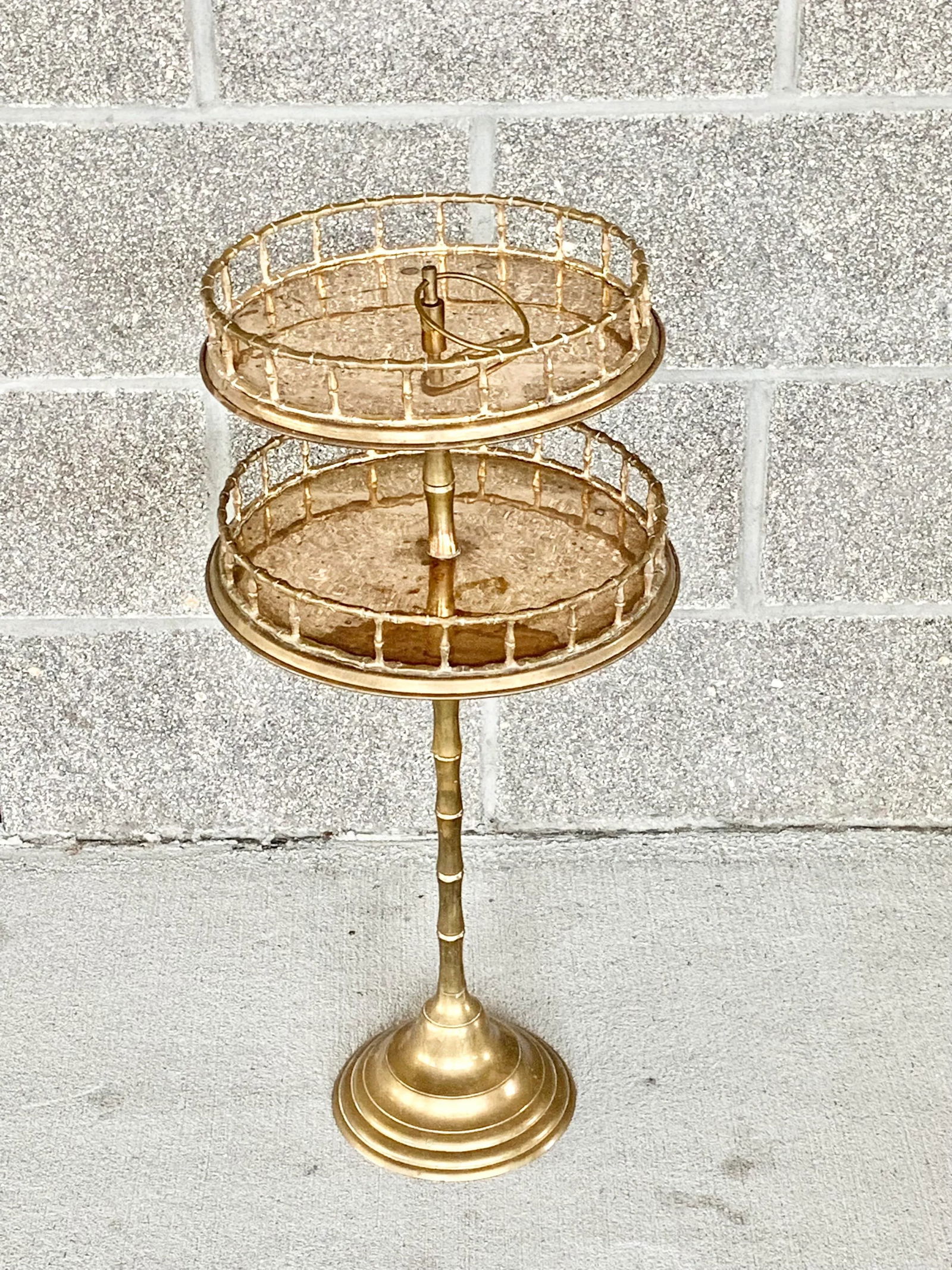Vintage Two Tier Faux Bamboo Brass Side Table - 10