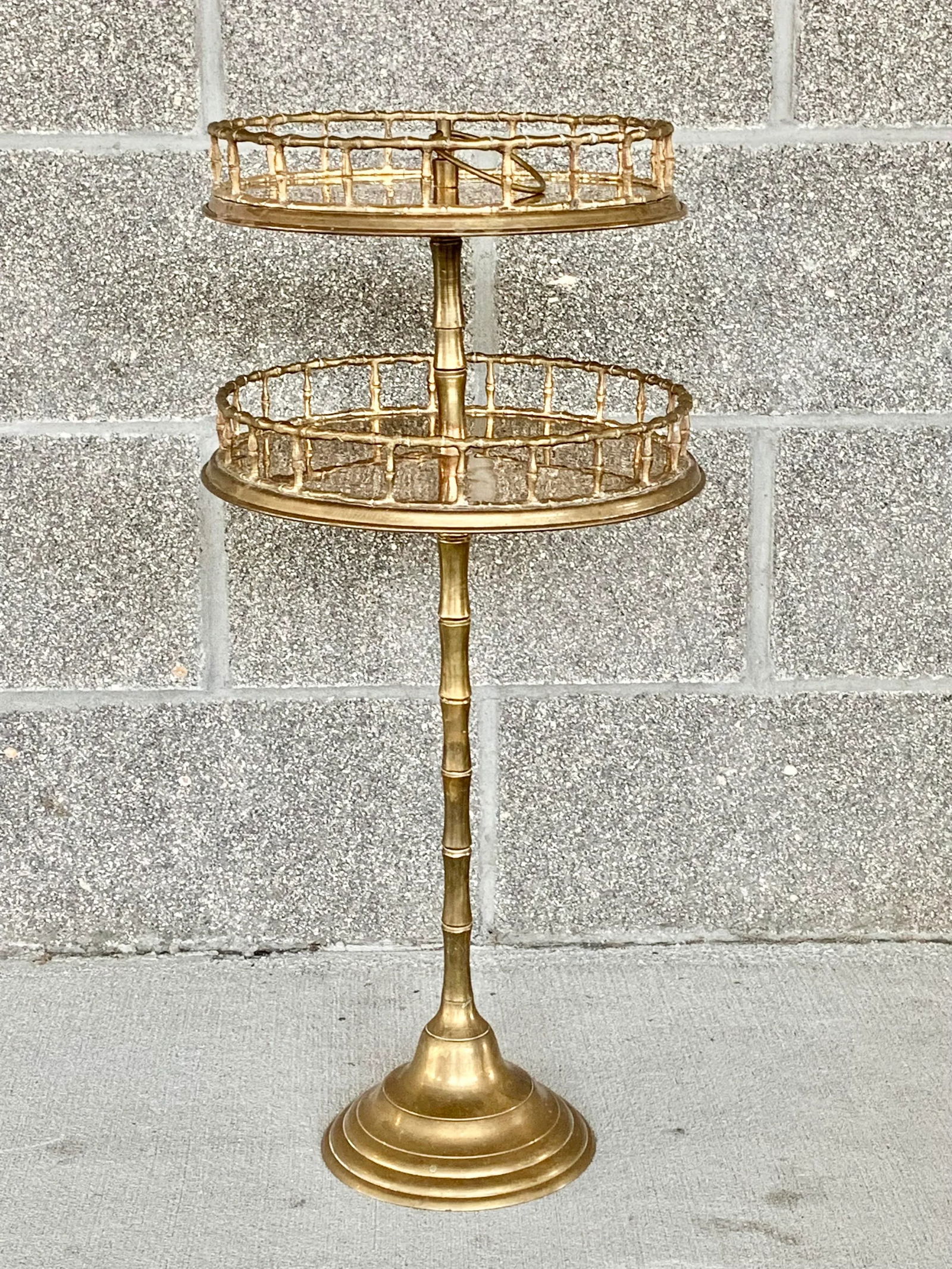 Vintage Two Tier Faux Bamboo Brass Side Table - 11