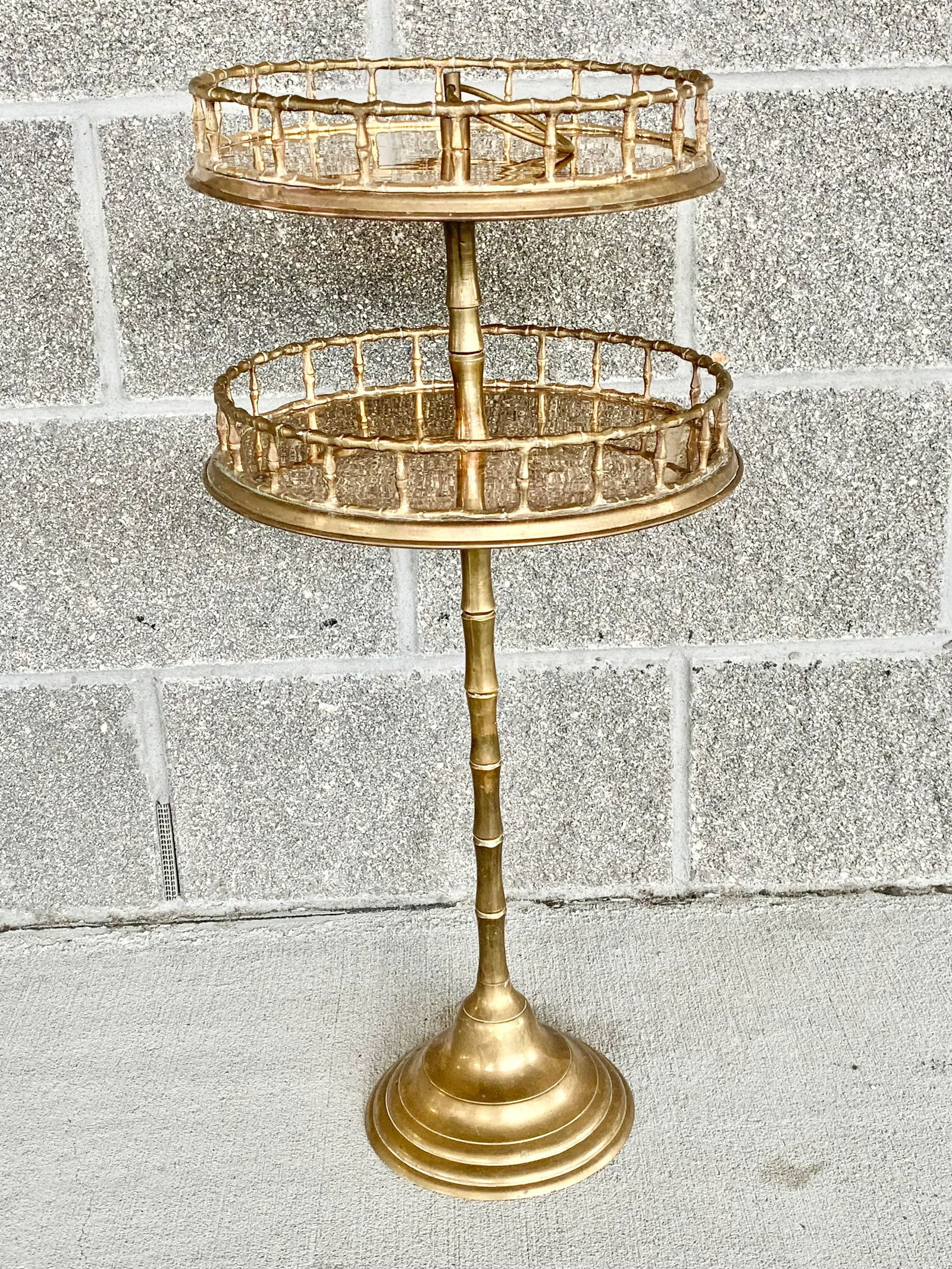 Vintage Two Tier Faux Bamboo Brass Side Table - 12
