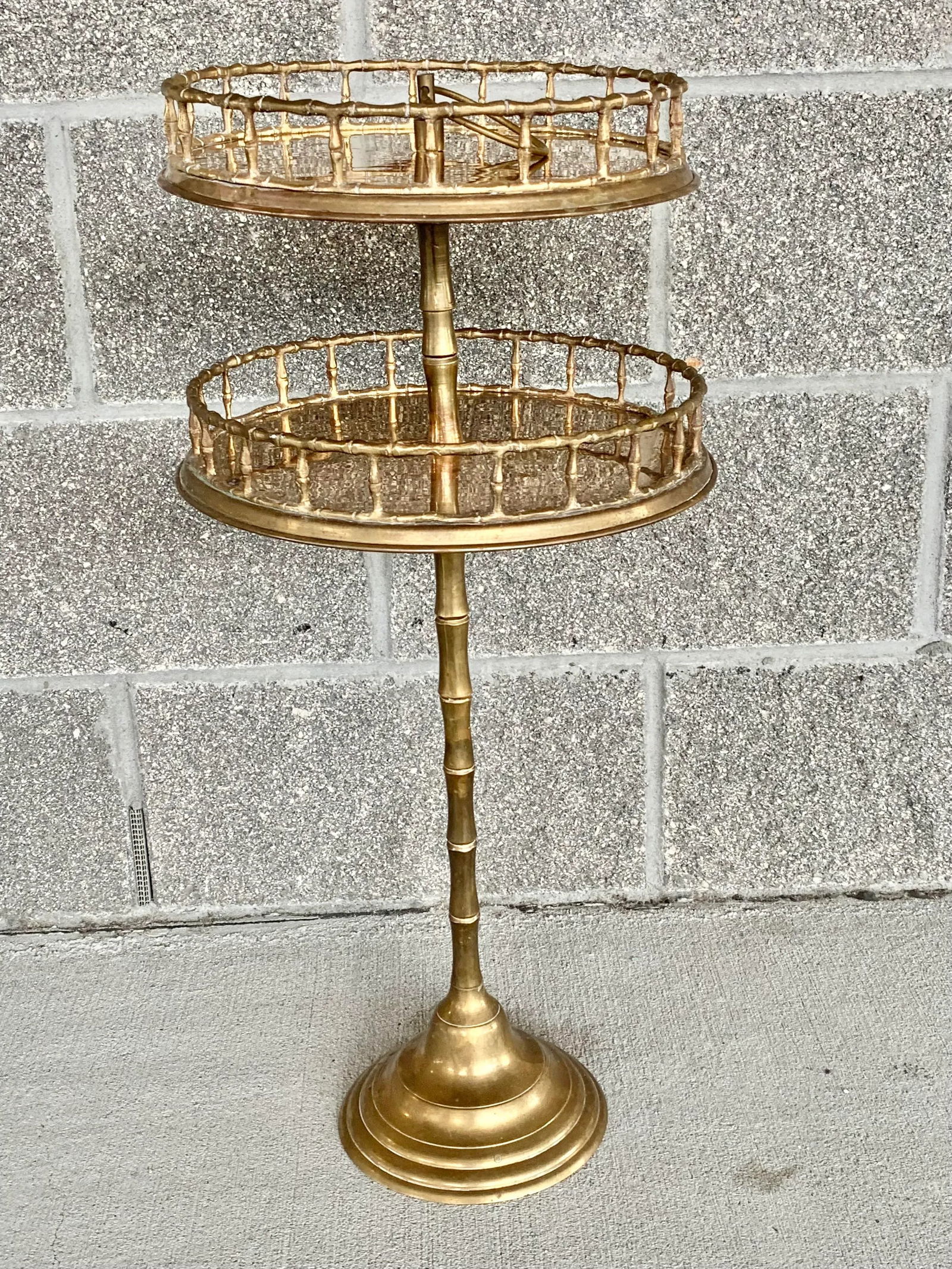 Vintage Two Tier Faux Bamboo Brass Side Table - 2