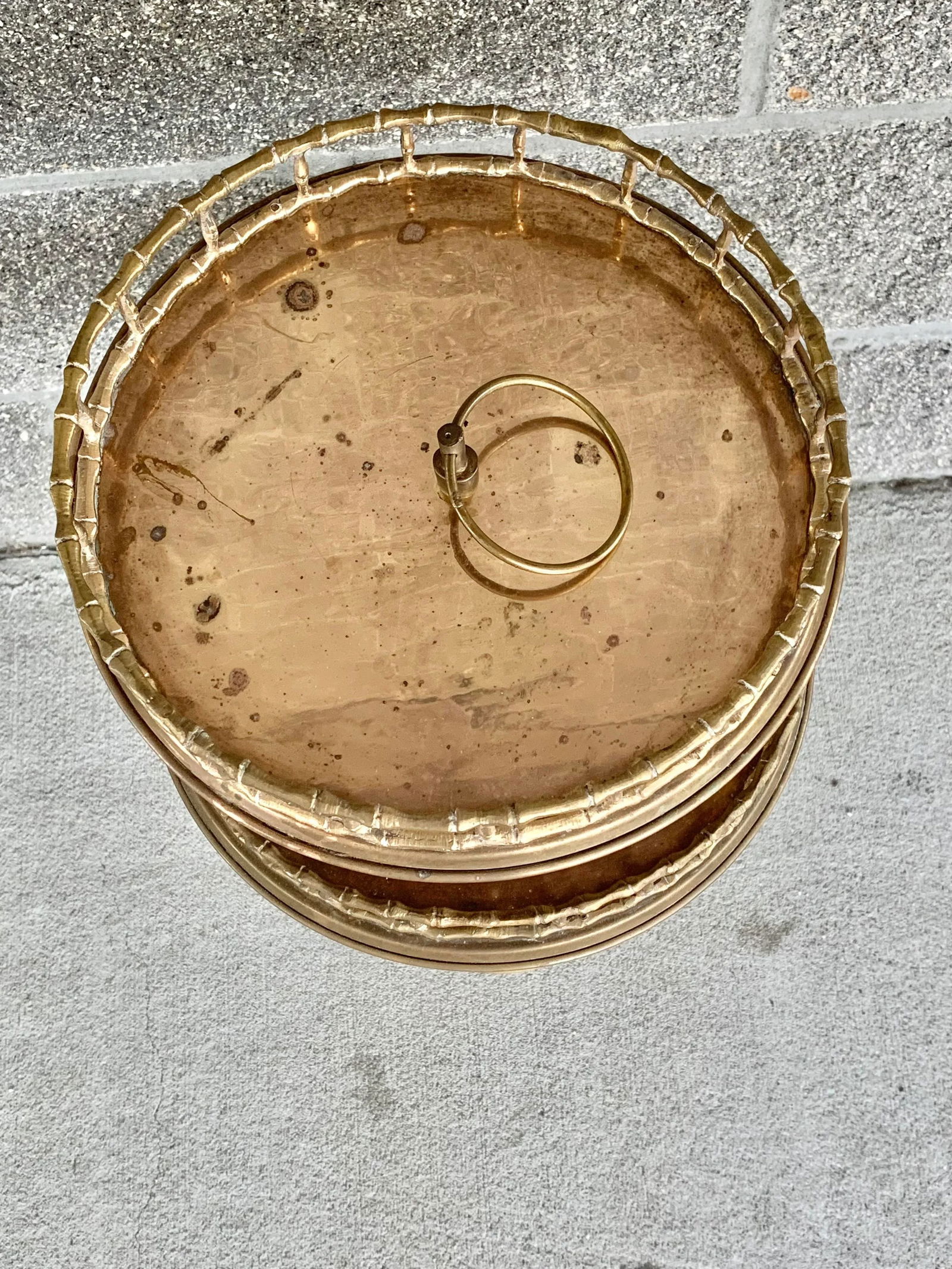 Vintage Two Tier Faux Bamboo Brass Side Table - 3