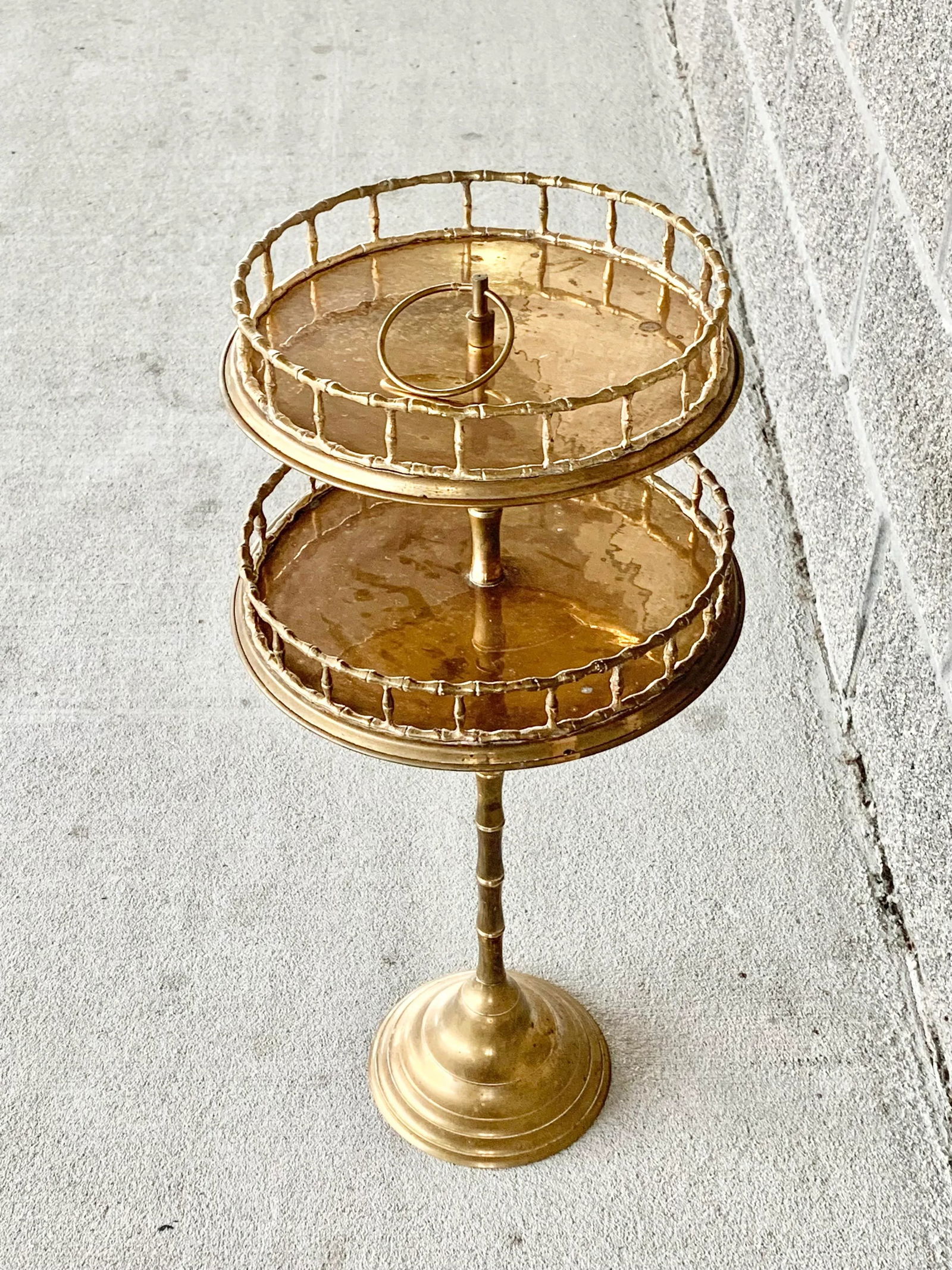 Vintage Two Tier Faux Bamboo Brass Side Table - 6