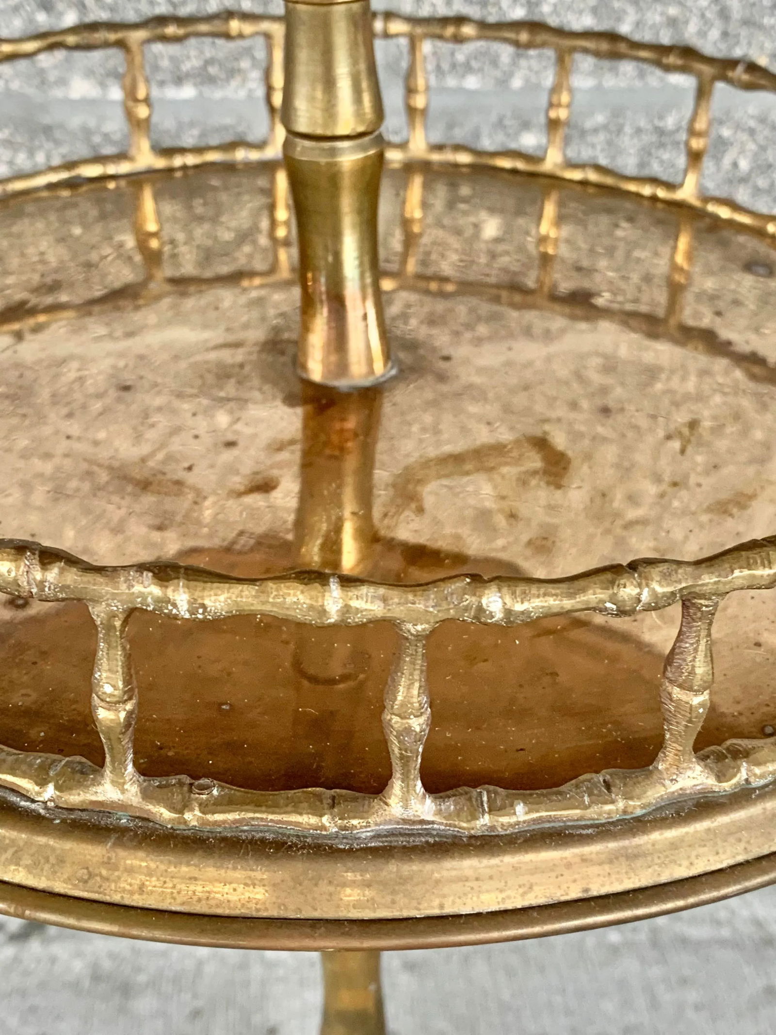 Vintage Two Tier Faux Bamboo Brass Side Table - 8
