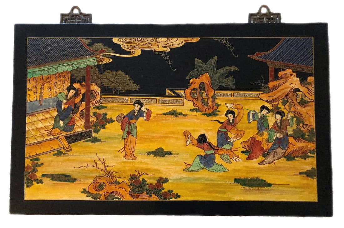 Vintage Japanese Geisha Girls Hand-Painted Wood Wall Hanging Plaque - 7