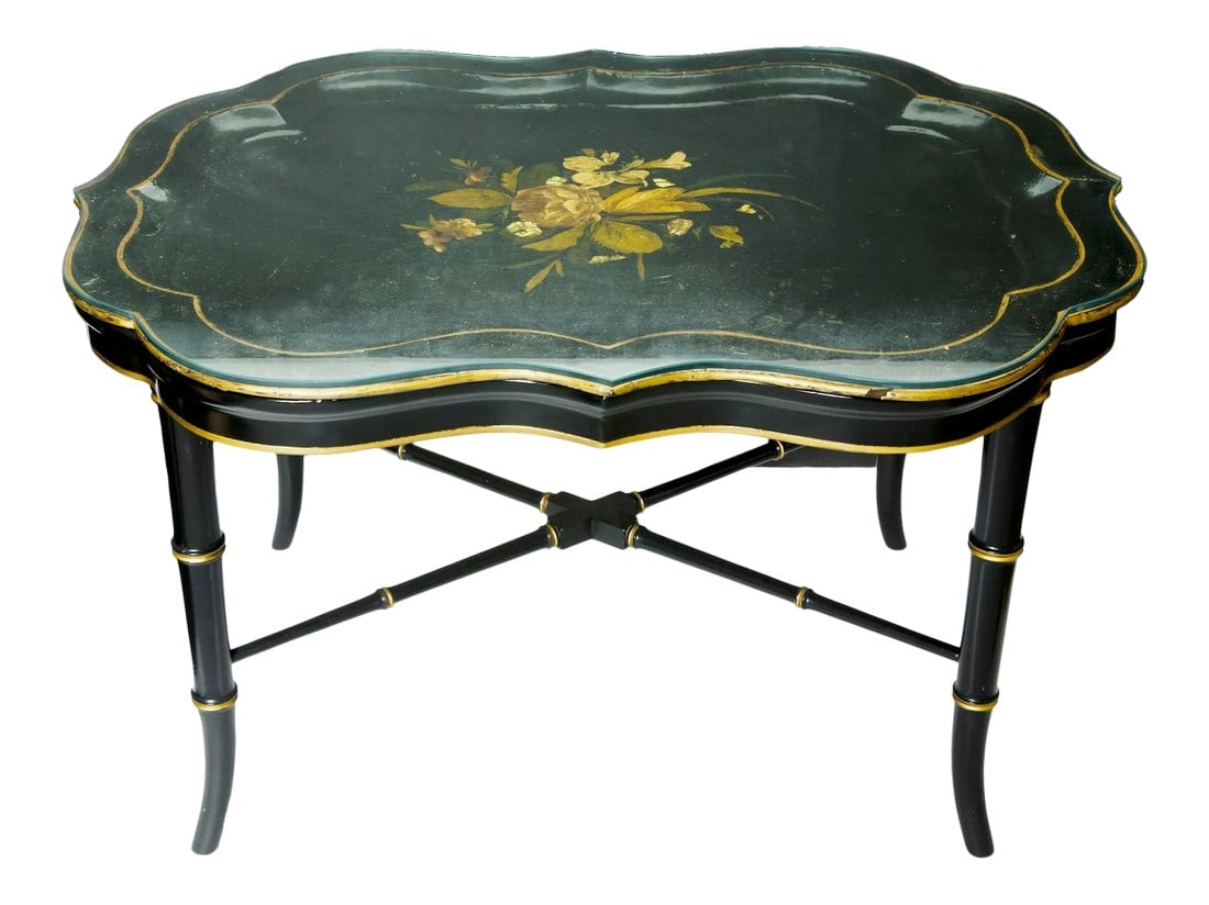 Antique Ebony Tray Table with Glass Top- 3 Pieces (1 of 12)