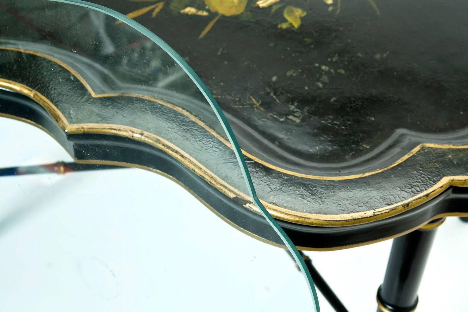 Antique Ebony Tray Table with Glass Top- 3 Pieces - 4