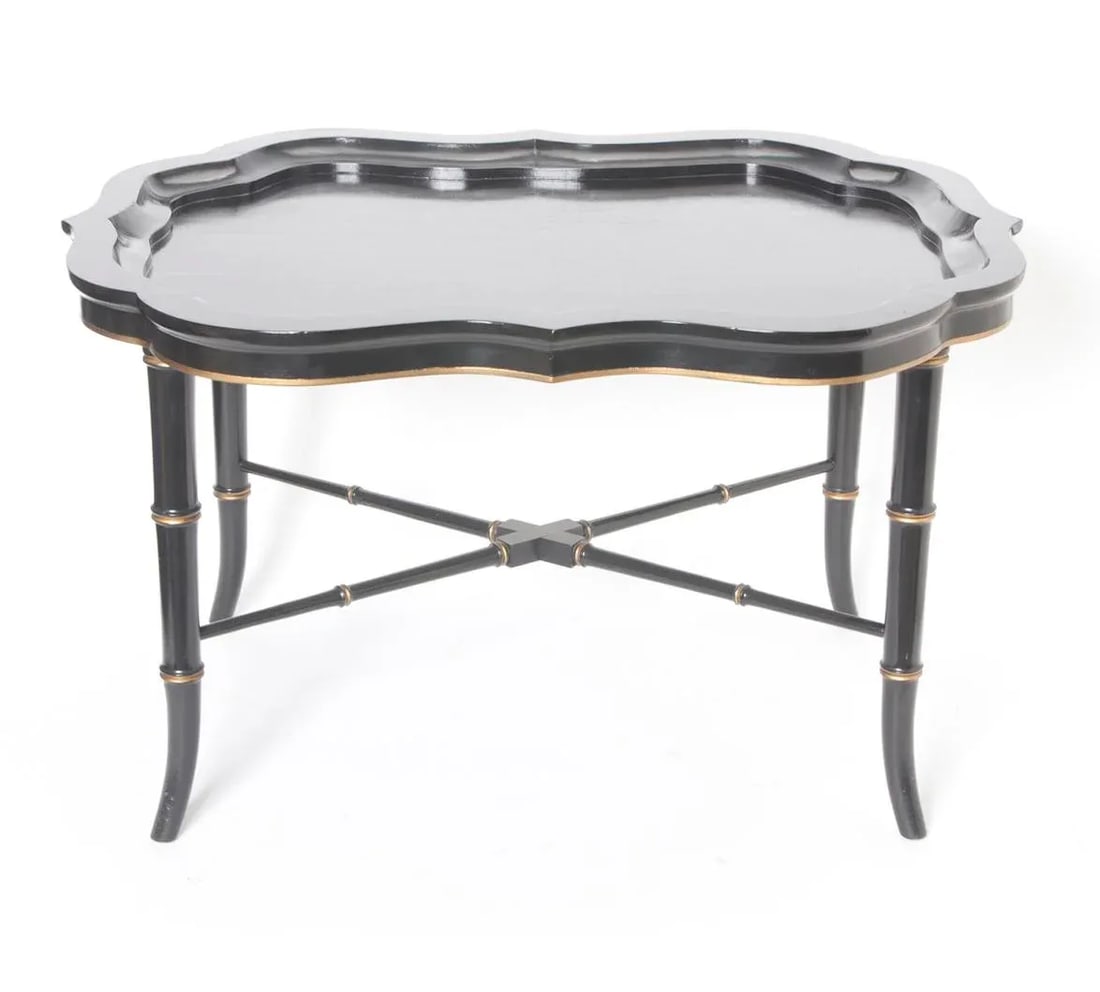 Antique Ebony Tray Table with Glass Top- 3 Pieces - 7