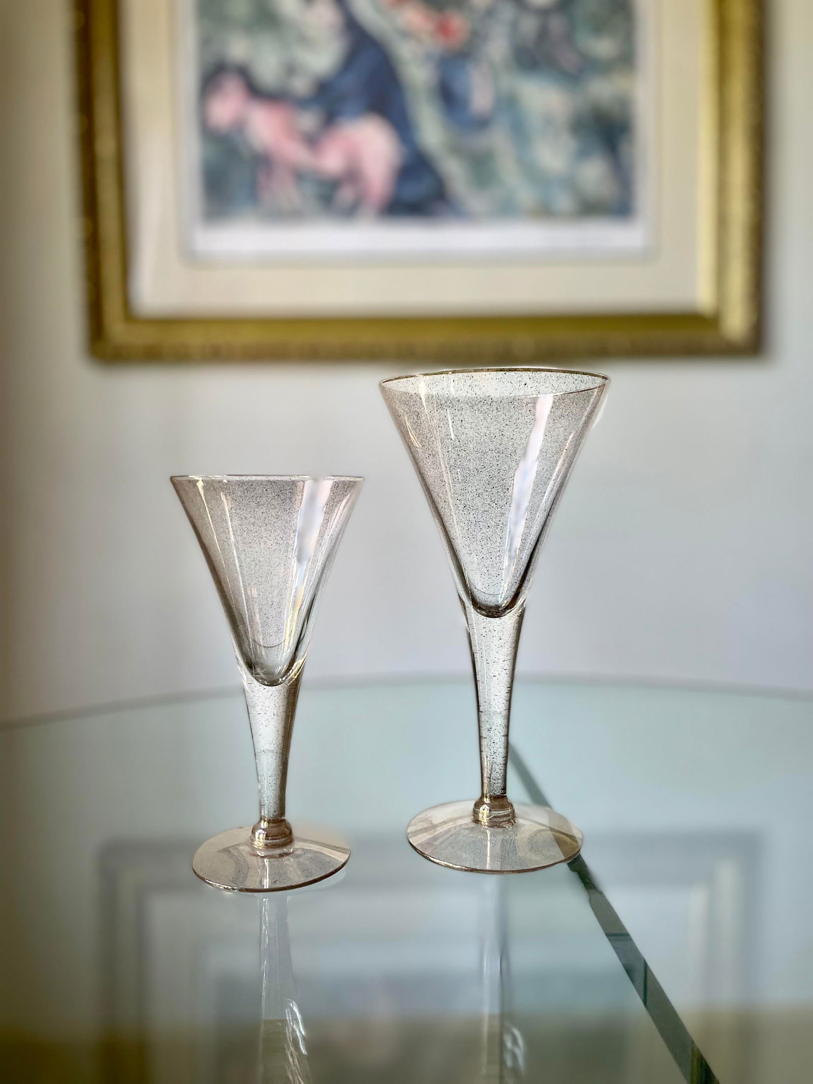 Vintage Dorothy Thorpe Gold Fleck Small Trumpet Cocktail Glasses - Set of 10 - 12