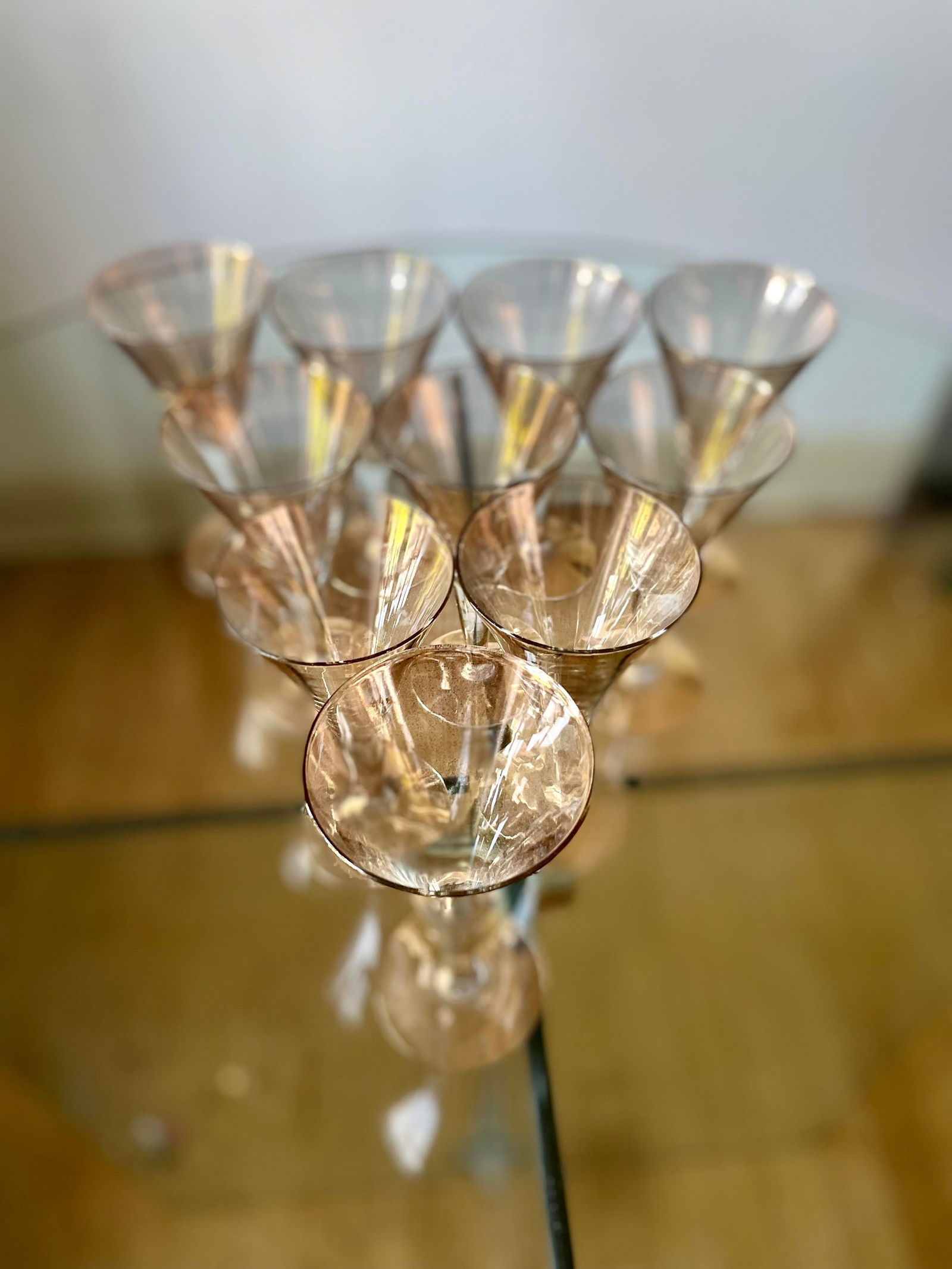 Vintage Dorothy Thorpe Gold Fleck Small Trumpet Cocktail Glasses - Set of 10 - 5