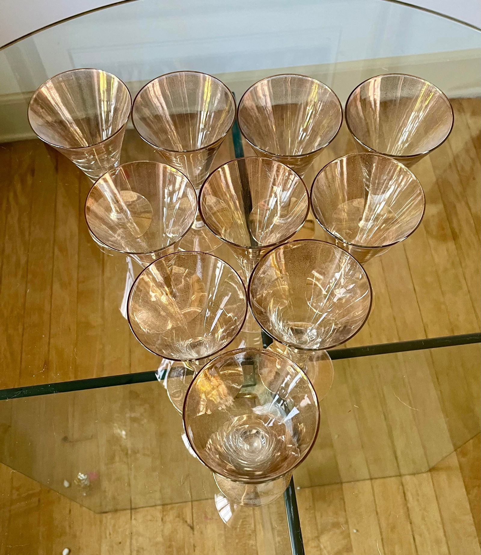 Vintage Dorothy Thorpe Gold Fleck Small Trumpet Cocktail Glasses - Set of 10 - 9