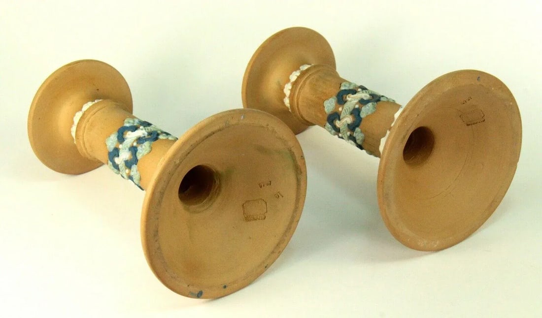 1891-1912 Doulton Lambeth Silicon Ware Candle Holders Candlesticks- a Pair - 3