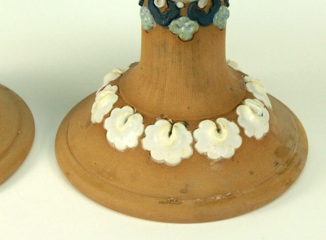 1891-1912 Doulton Lambeth Silicon Ware Candle Holders Candlesticks- a Pair - 5