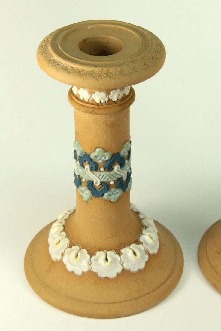 1891-1912 Doulton Lambeth Silicon Ware Candle Holders Candlesticks- a Pair - 7