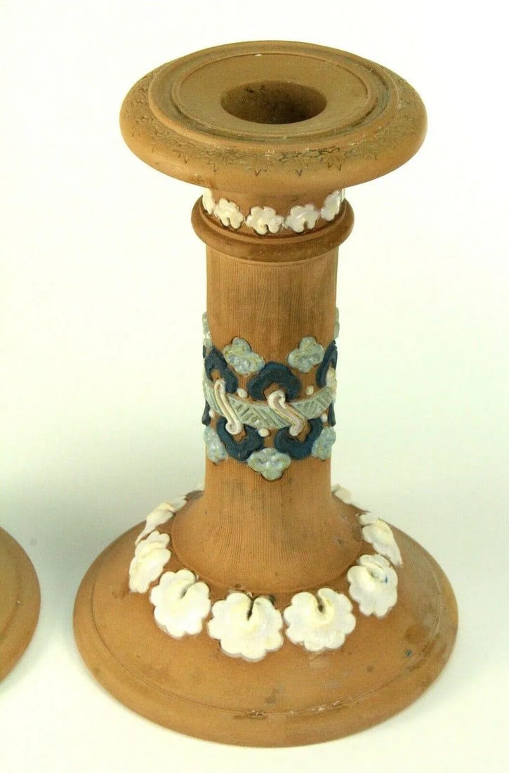 1891-1912 Doulton Lambeth Silicon Ware Candle Holders Candlesticks- a Pair - 8