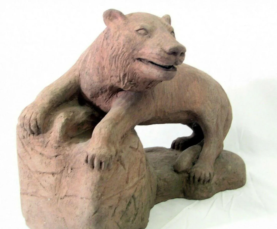 Antique Terracotta Sculpture Statue Figure of a Feline / Lioness - 2