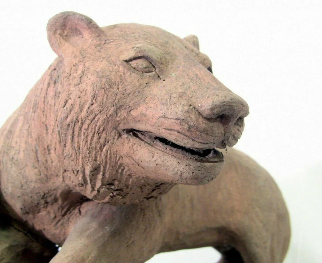 Antique Terracotta Sculpture Statue Figure of a Feline / Lioness - 6
