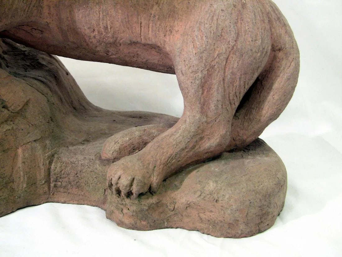 Antique Terracotta Sculpture Statue Figure of a Feline / Lioness - 8