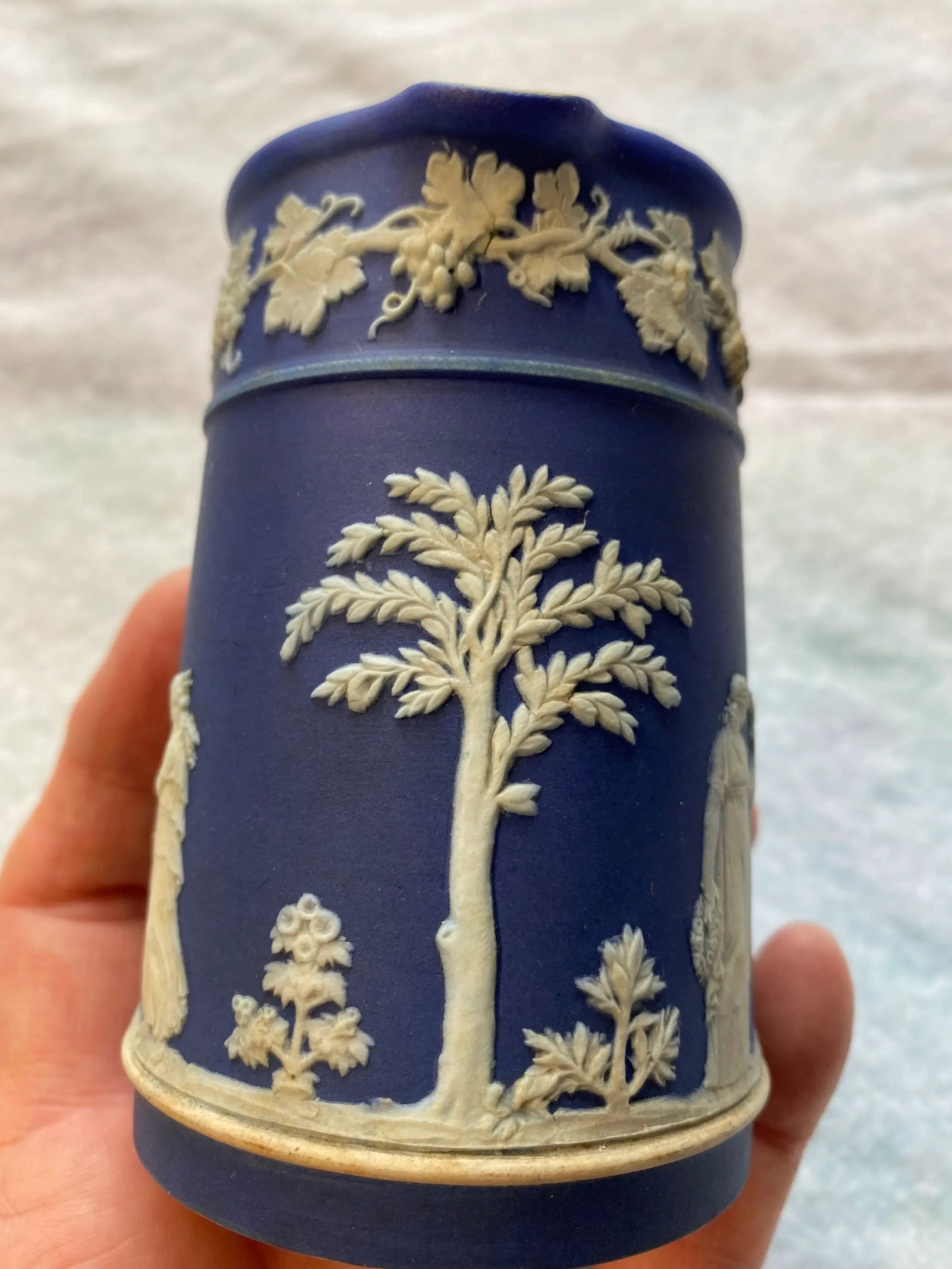 Antique Wedgwood Royal Blue & White Cream Jasperware Jug - 4