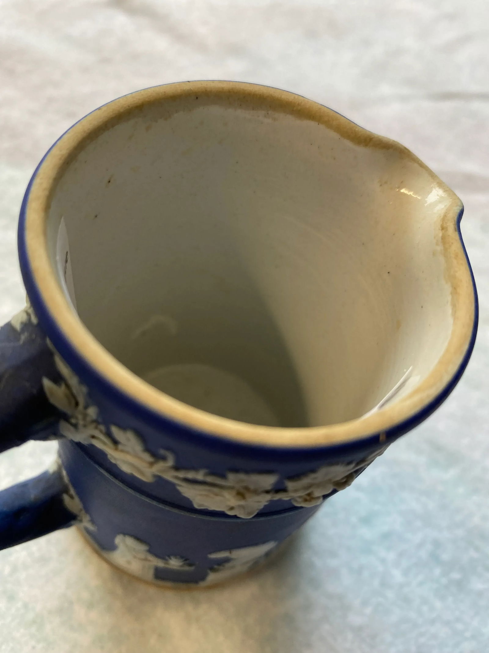 Antique Wedgwood Royal Blue & White Cream Jasperware Jug - 5