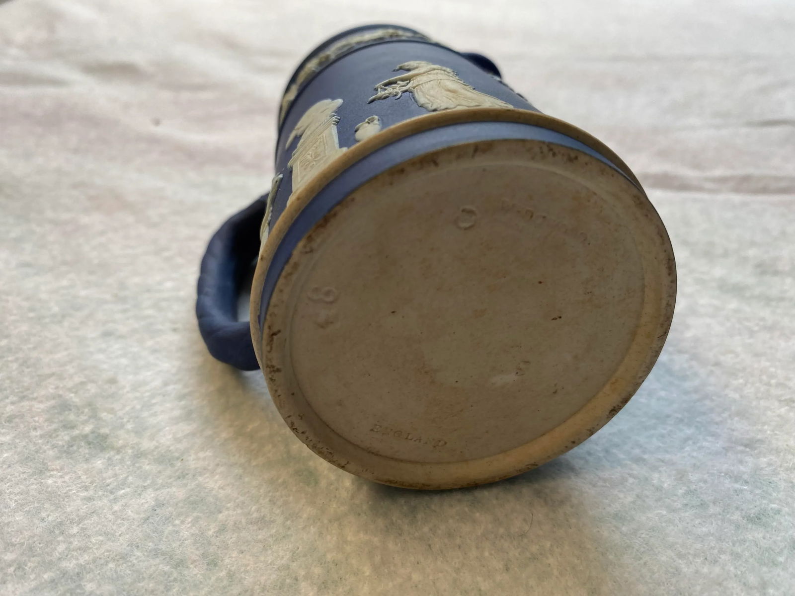 Antique Wedgwood Royal Blue & White Cream Jasperware Jug - 6