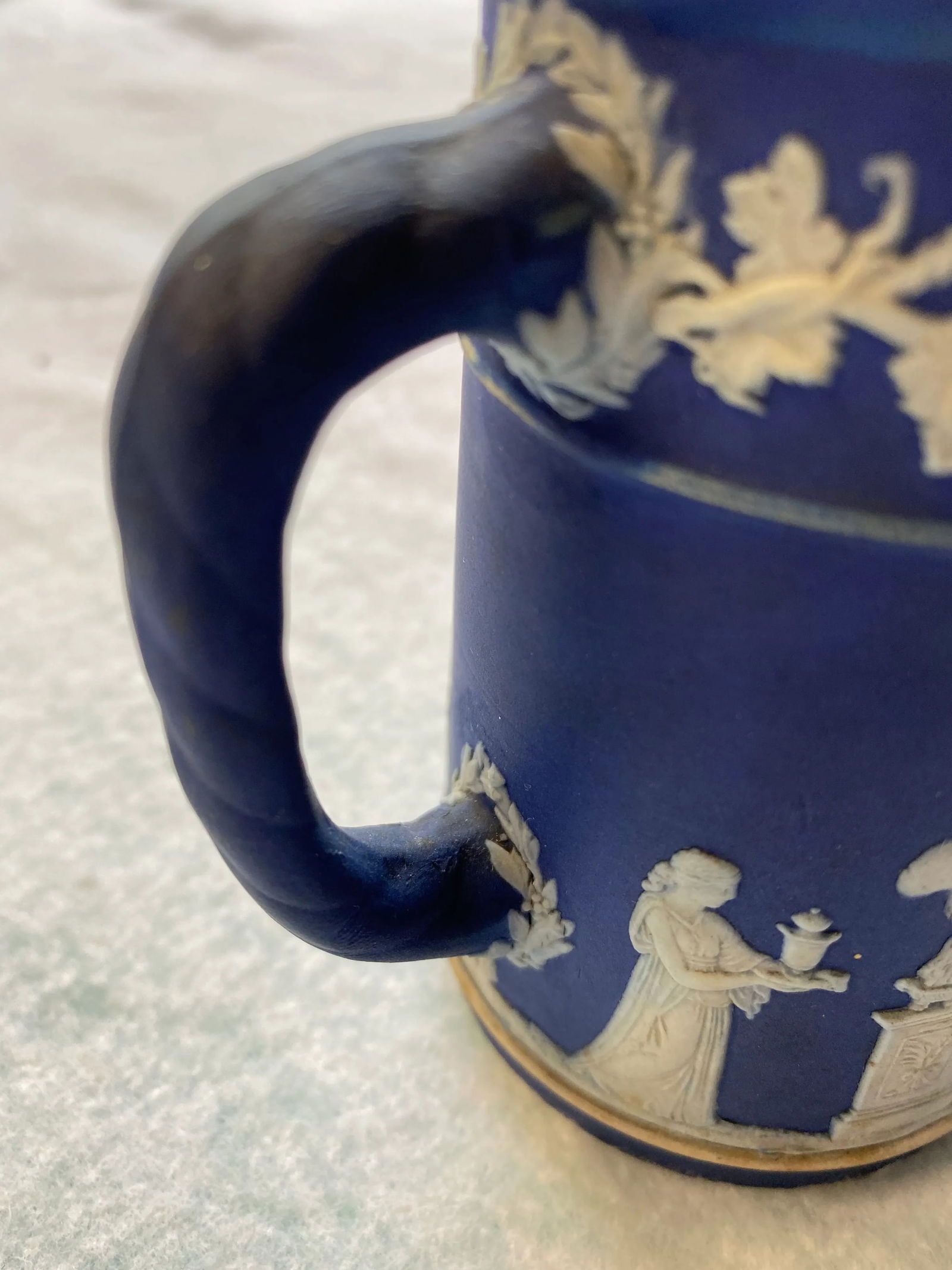 Antique Wedgwood Royal Blue & White Cream Jasperware Jug - 7