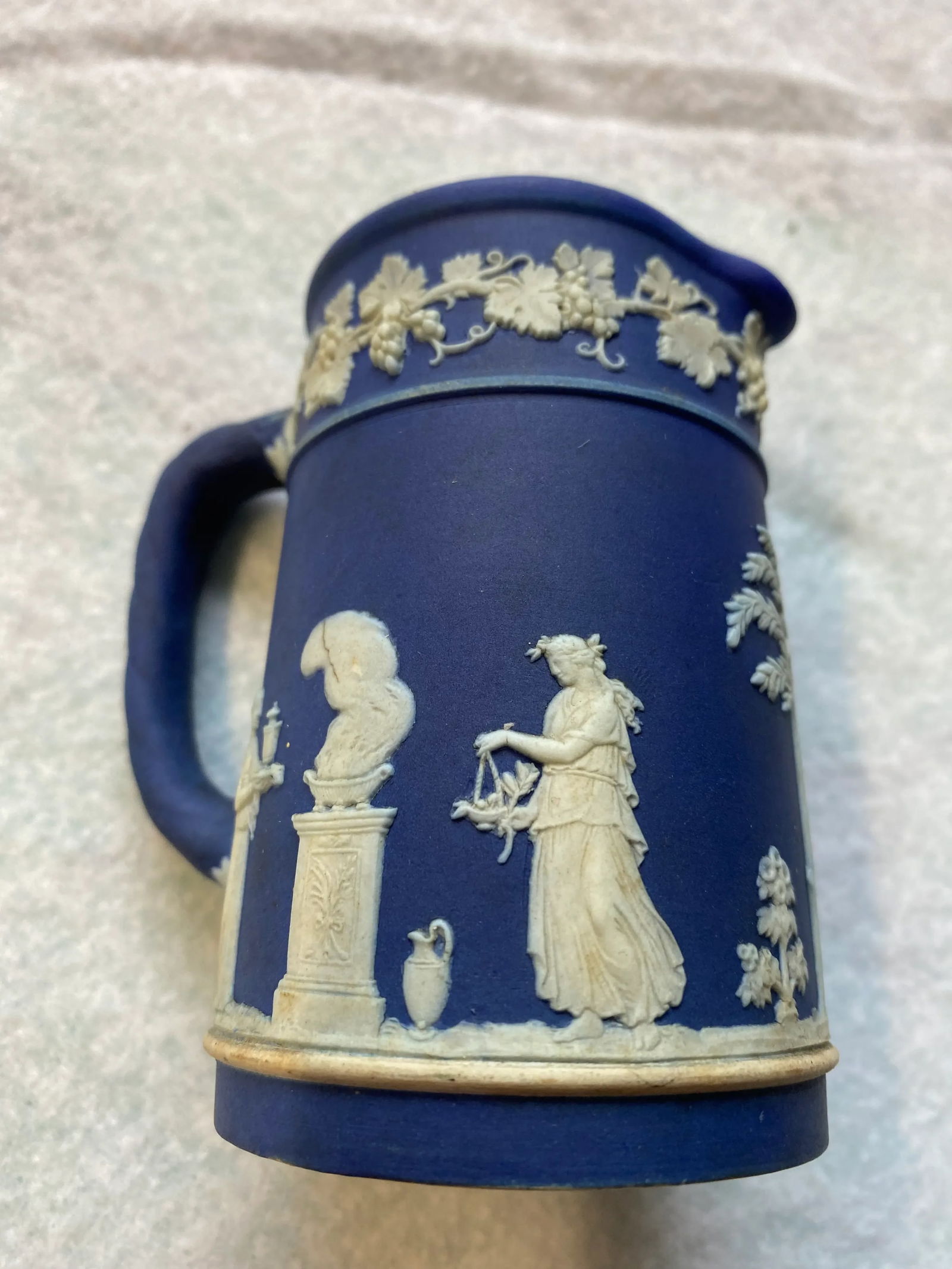 Antique Wedgwood Royal Blue & White Cream Jasperware Jug - 8
