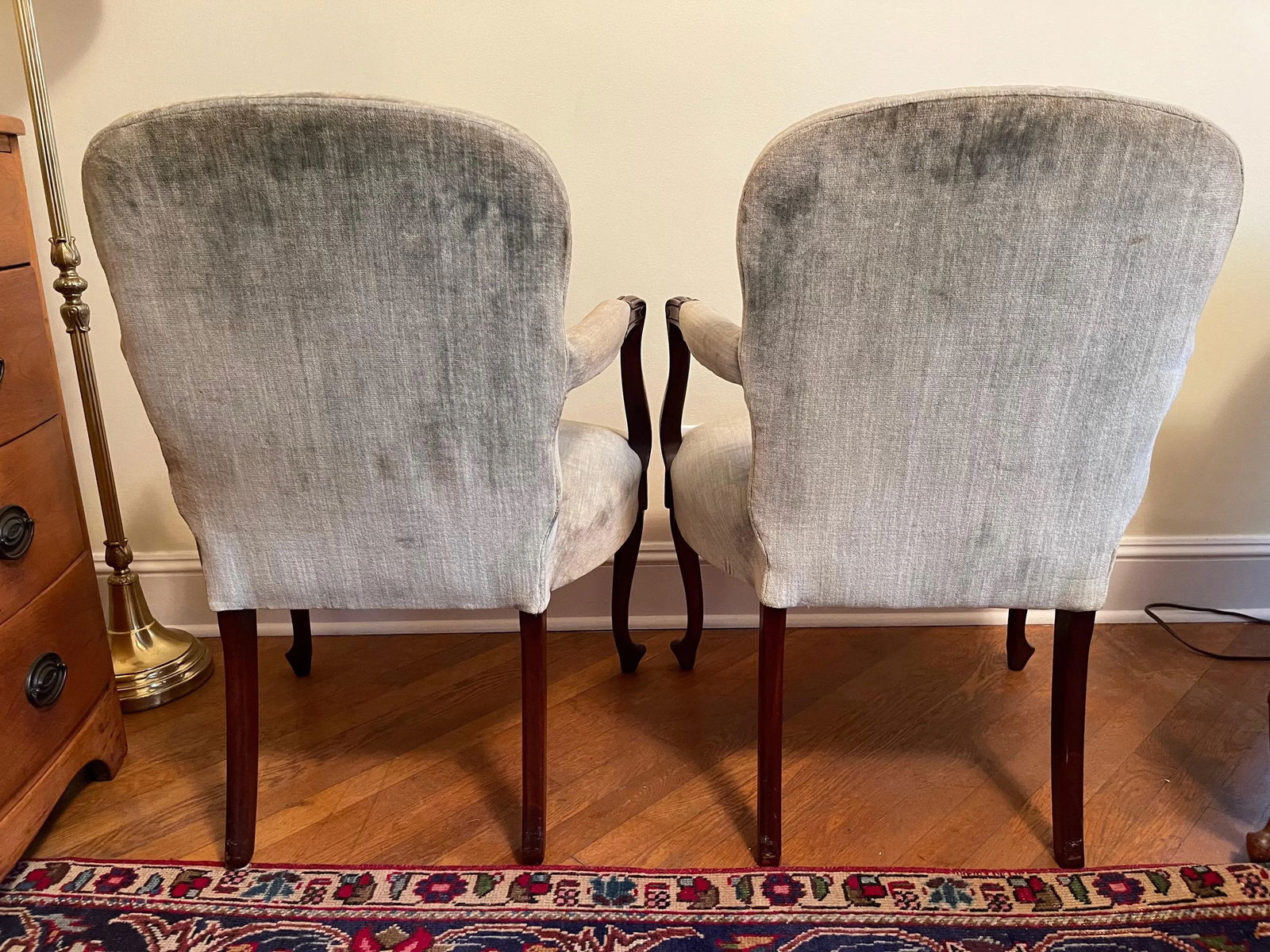 Hickory Chair Co. Mahogany Armchairs Sage Green Velvet Brass Nailhead Trim - a Pair - 3
