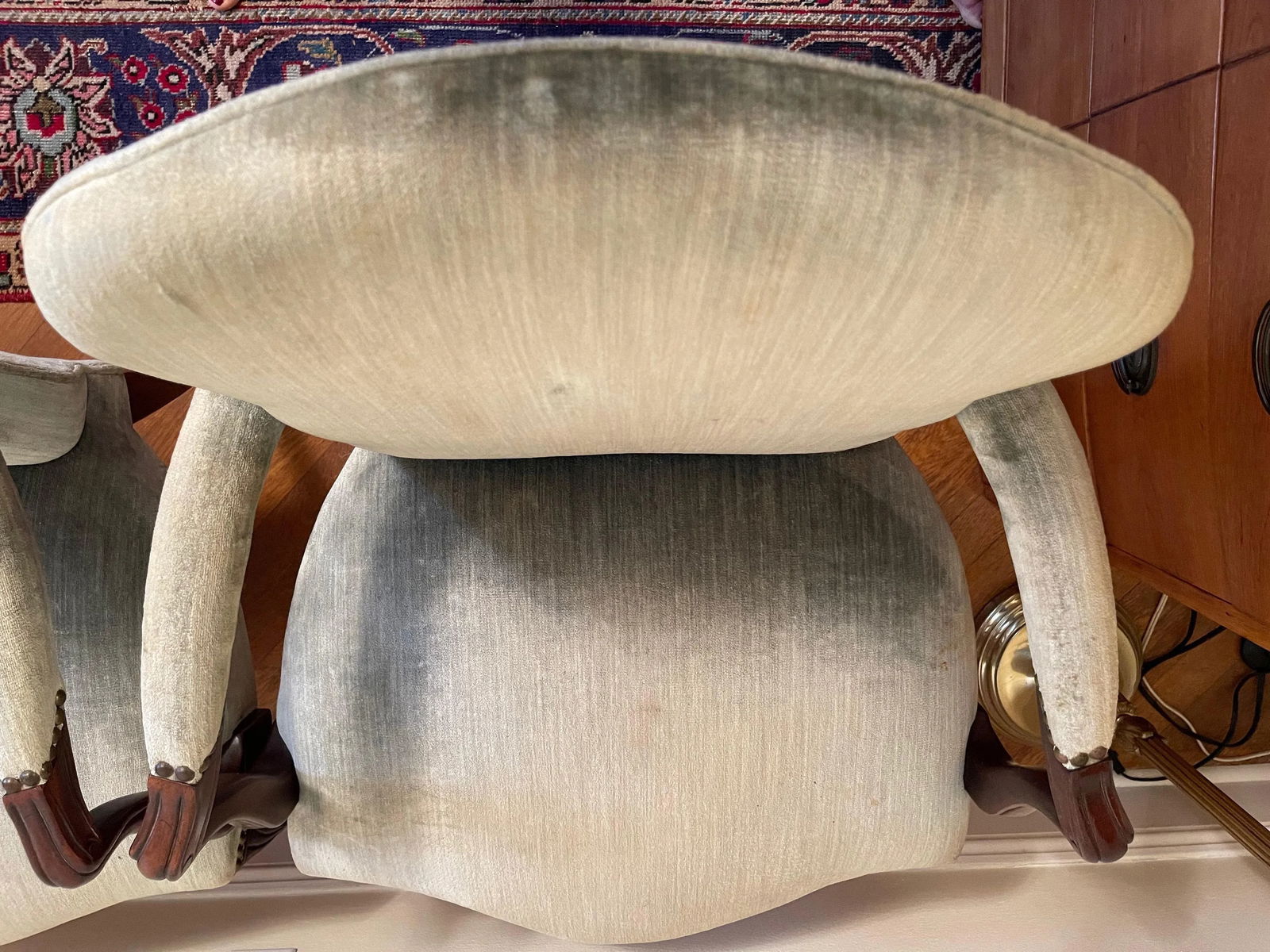 Hickory Chair Co. Mahogany Armchairs Sage Green Velvet Brass Nailhead Trim - a Pair - 6