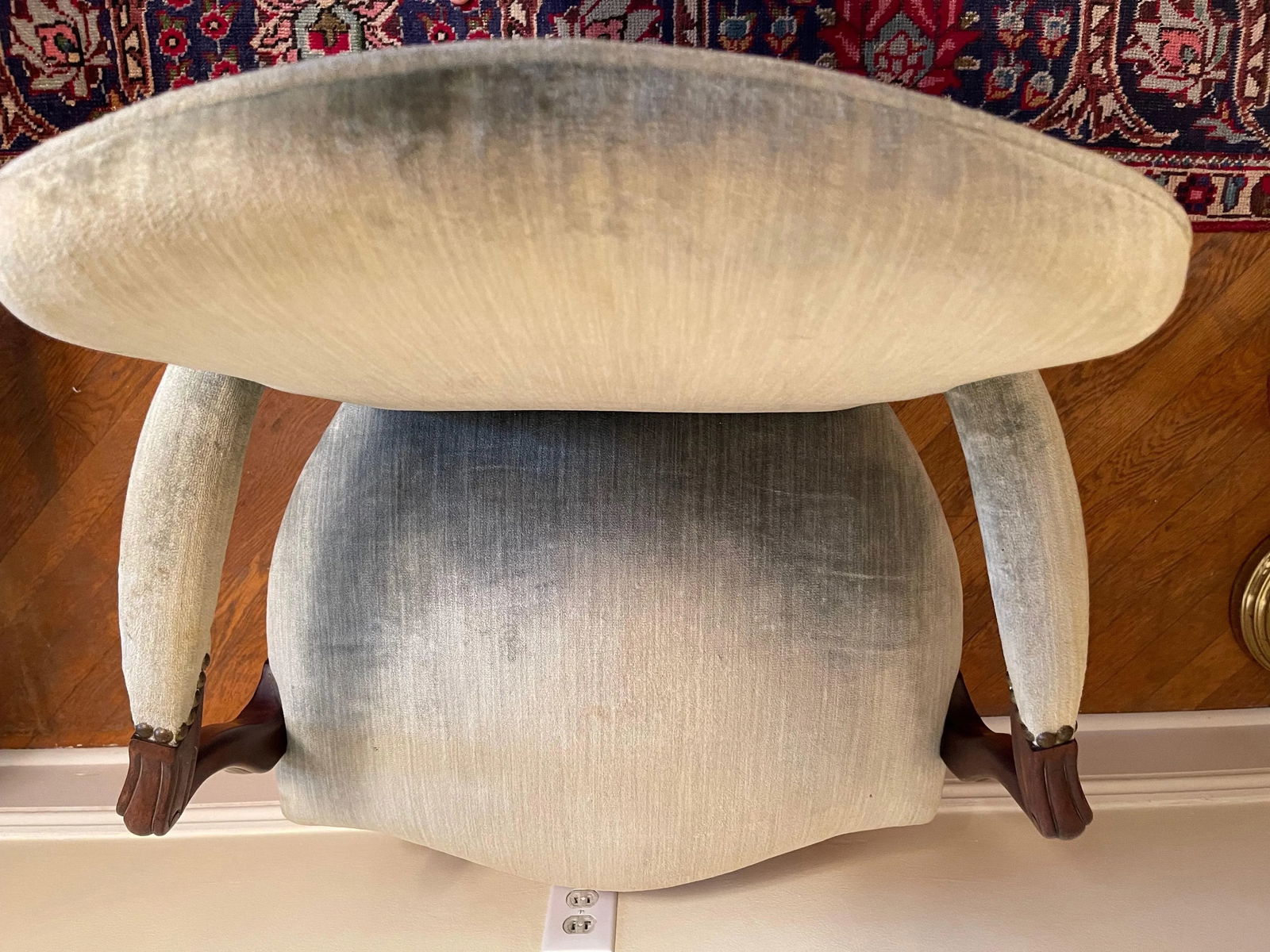 Hickory Chair Co. Mahogany Armchairs Sage Green Velvet Brass Nailhead Trim - a Pair - 7