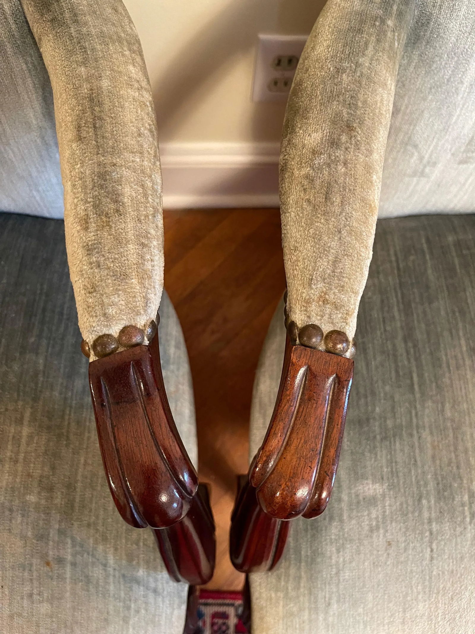 Hickory Chair Co. Mahogany Armchairs Sage Green Velvet Brass Nailhead Trim - a Pair - 8