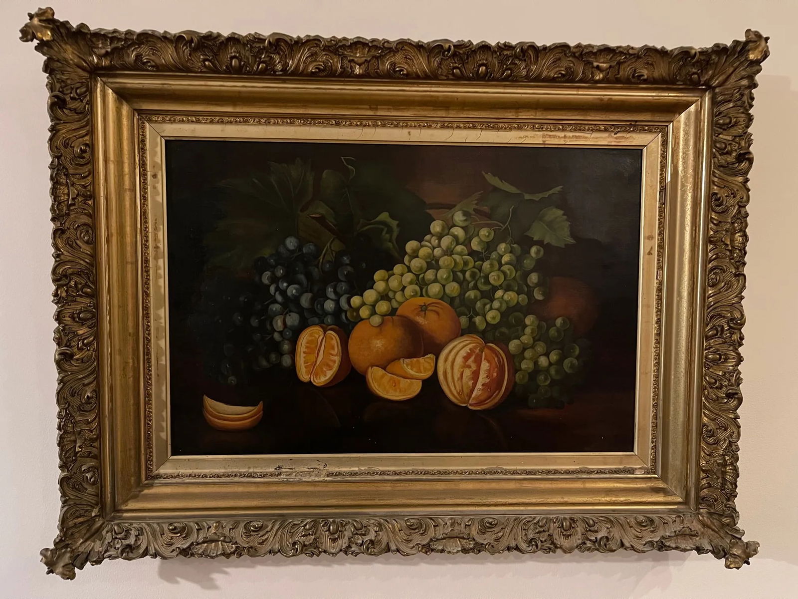 19th Century Rhode Island Still Life, Grapes and Oranges Oil Painting, Framed - 10
