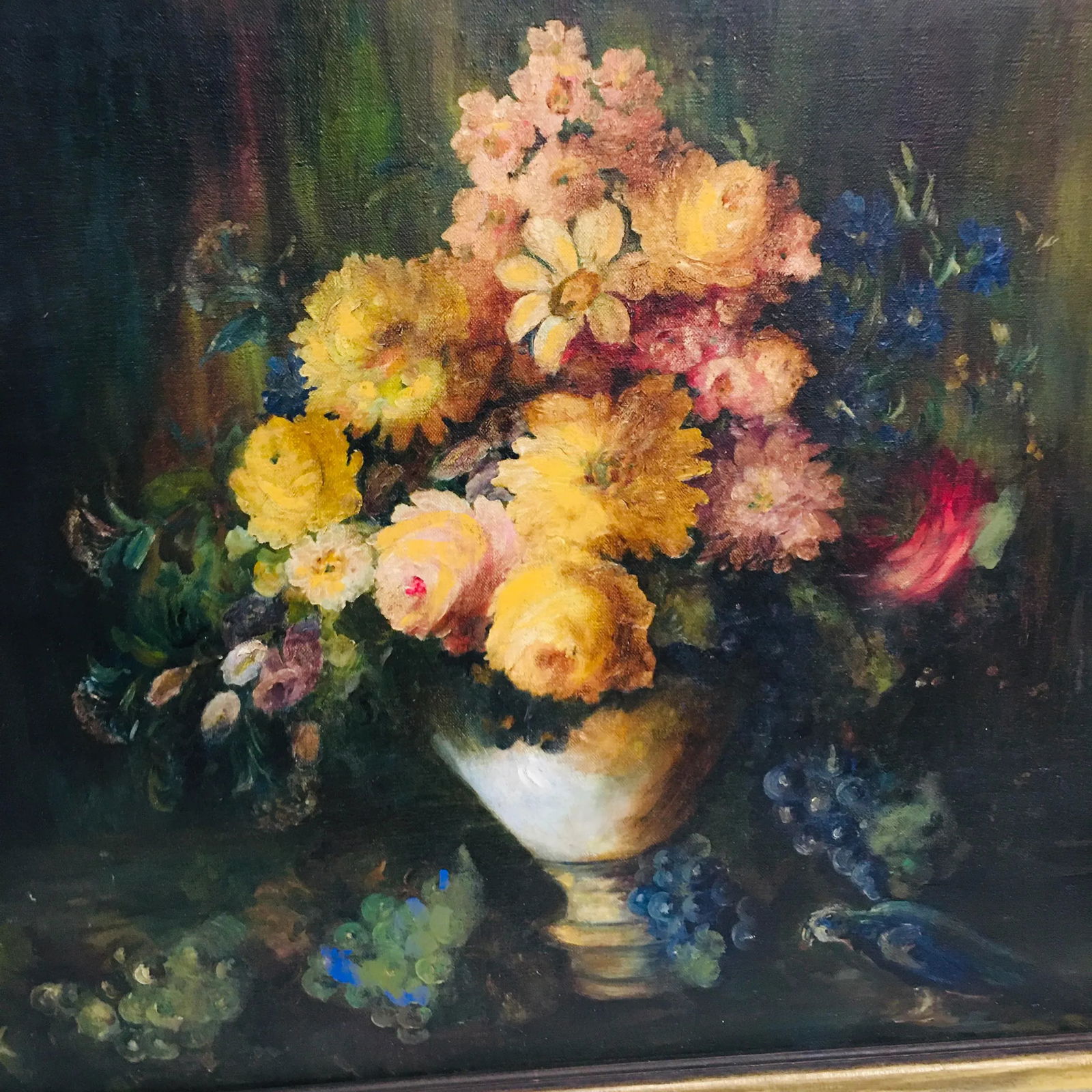 Late 19th Century Floral Still Life with Bird Oil Painting, Framed - 2