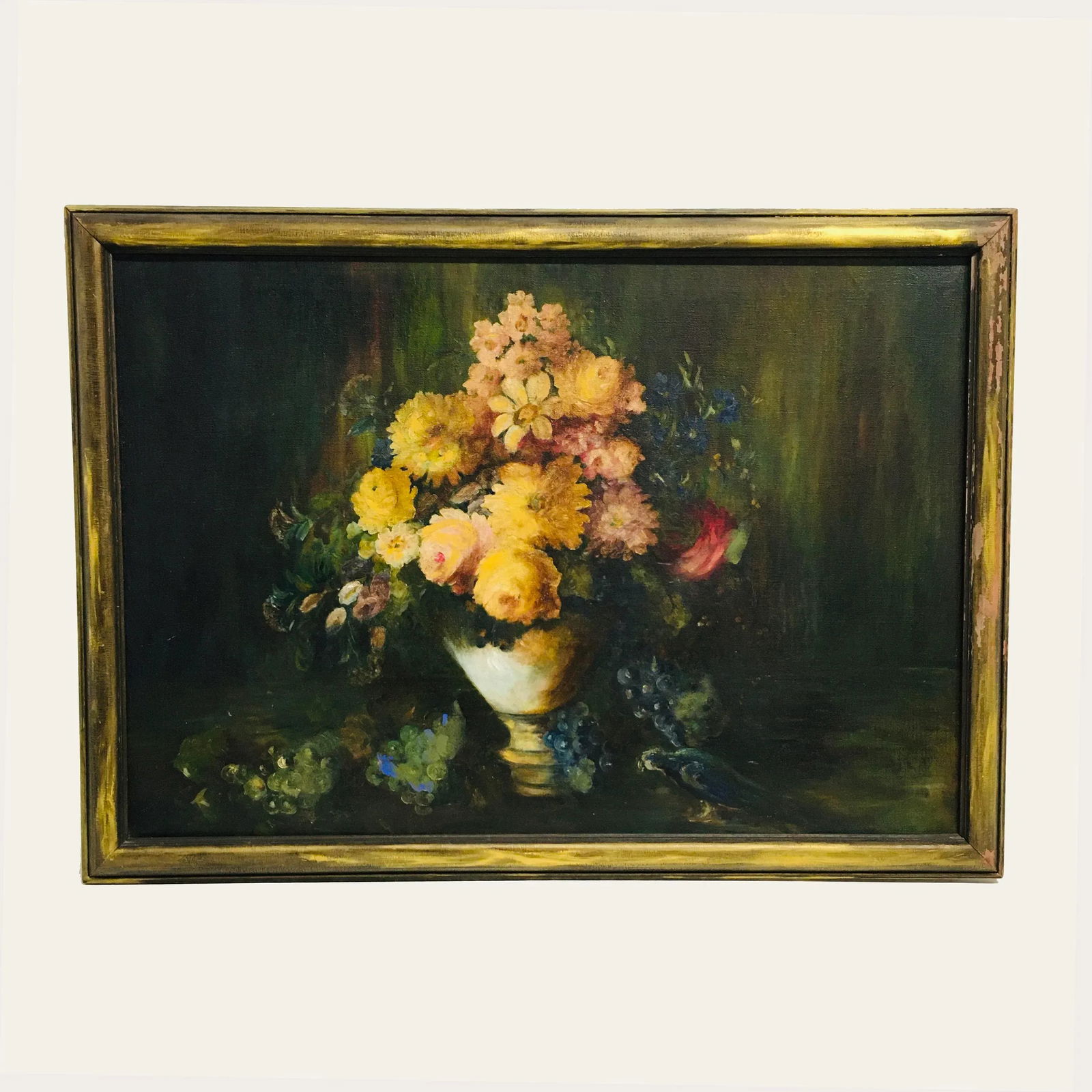 Late 19th Century Floral Still Life with Bird Oil Painting, Framed - 7