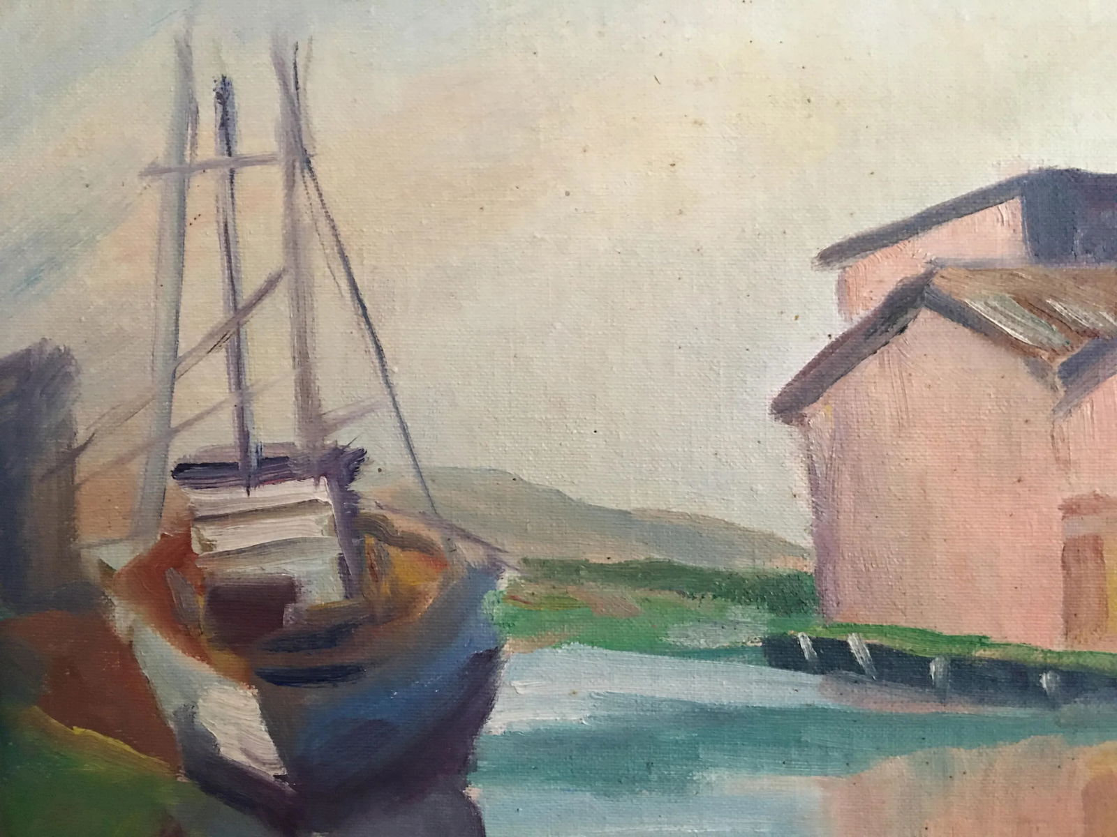 1940s Modernist Industrial Architectural Painting by Miriam De Lemos, Framed - 5