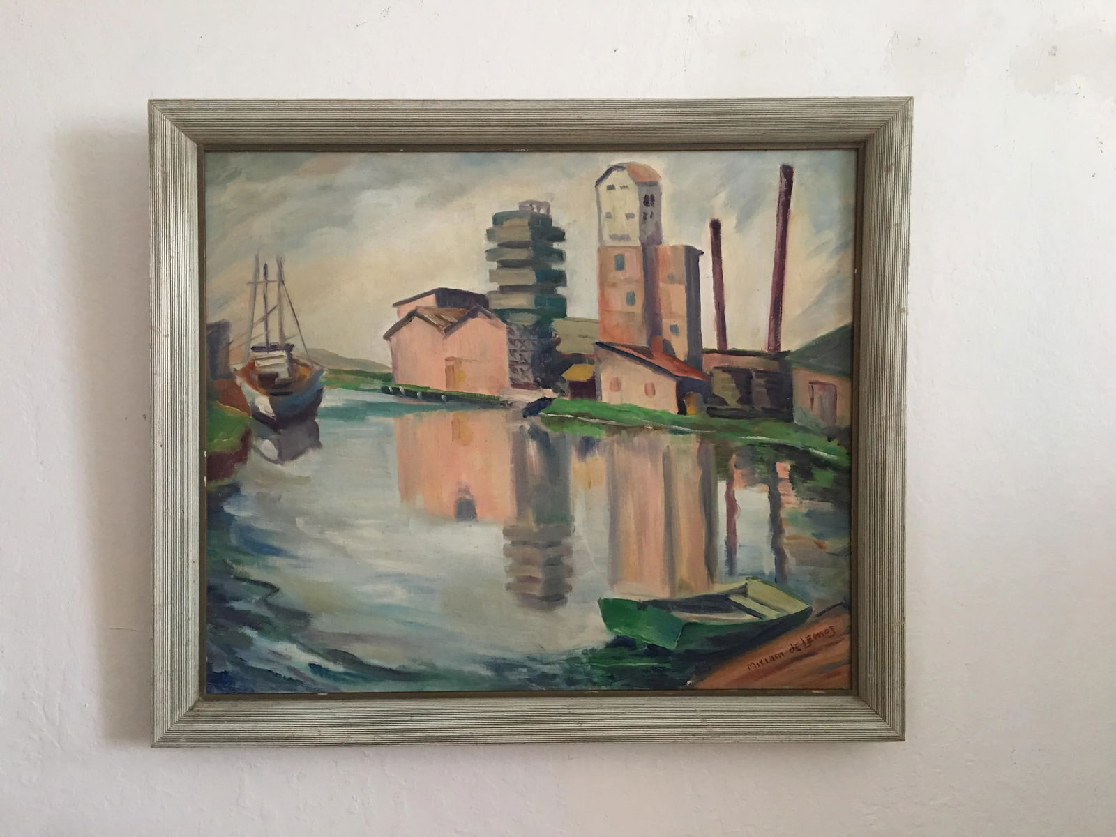 1940s Modernist Industrial Architectural Painting by Miriam De Lemos, Framed - 7