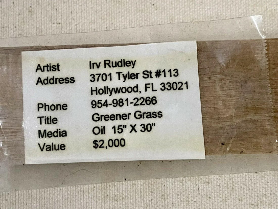 1990s "Greener Grass" Realist Figurative Oil Painting by Irv Rudley, Framed - 6