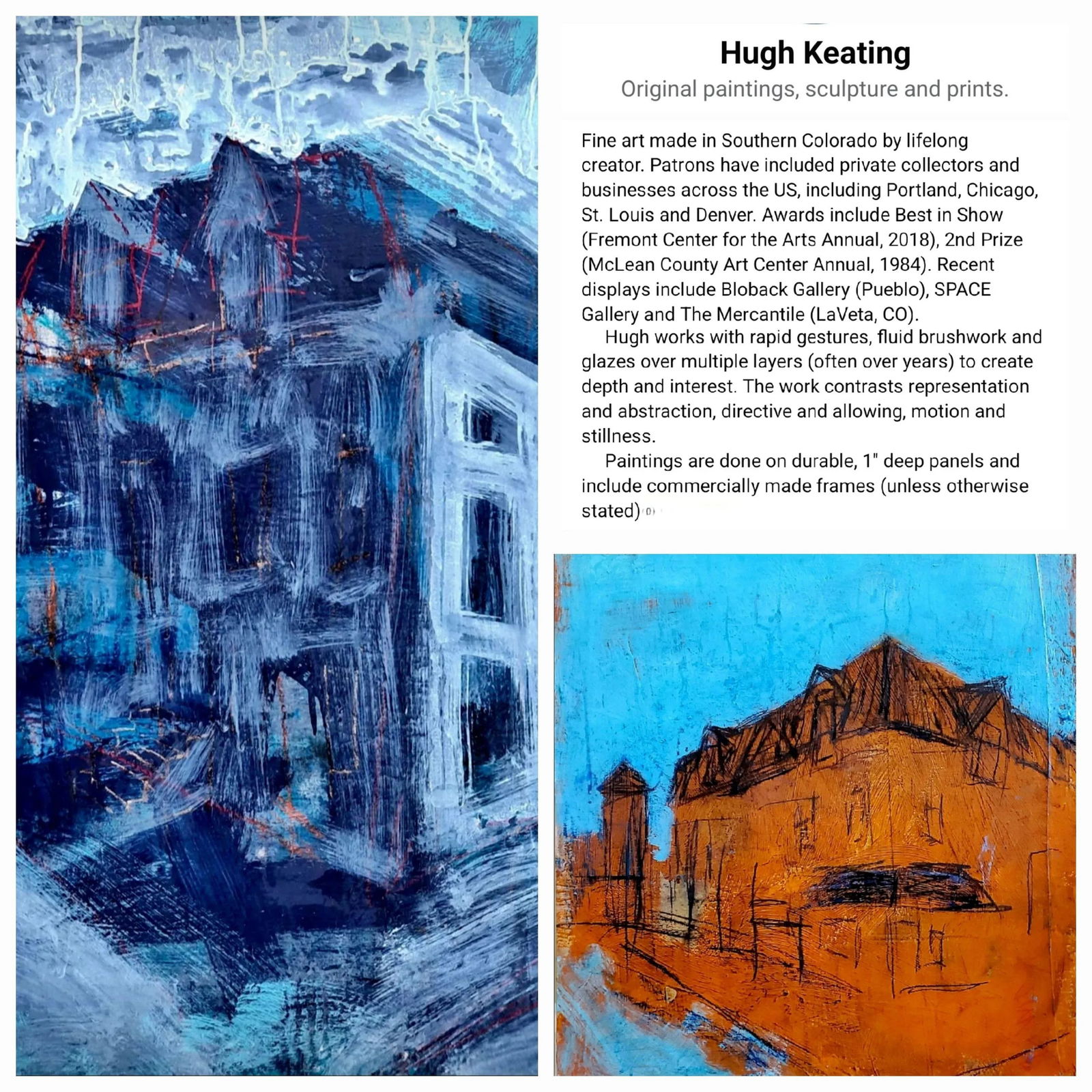 Blue Empire 2022 Architectural Acrylic, Crayon and Graphite Painting, Hugh Keating - 2