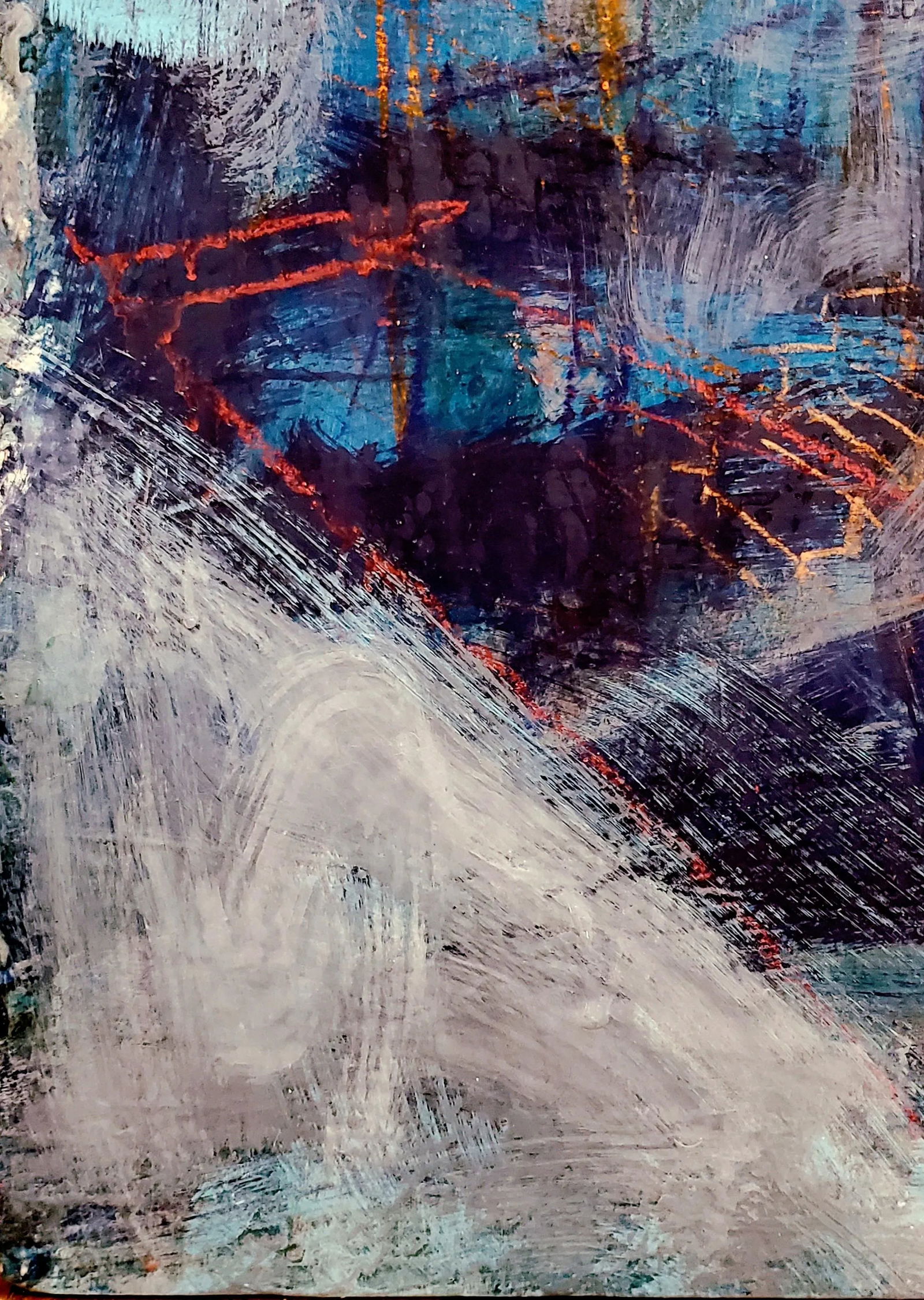 Blue Empire 2022 Architectural Acrylic, Crayon and Graphite Painting, Hugh Keating - 4