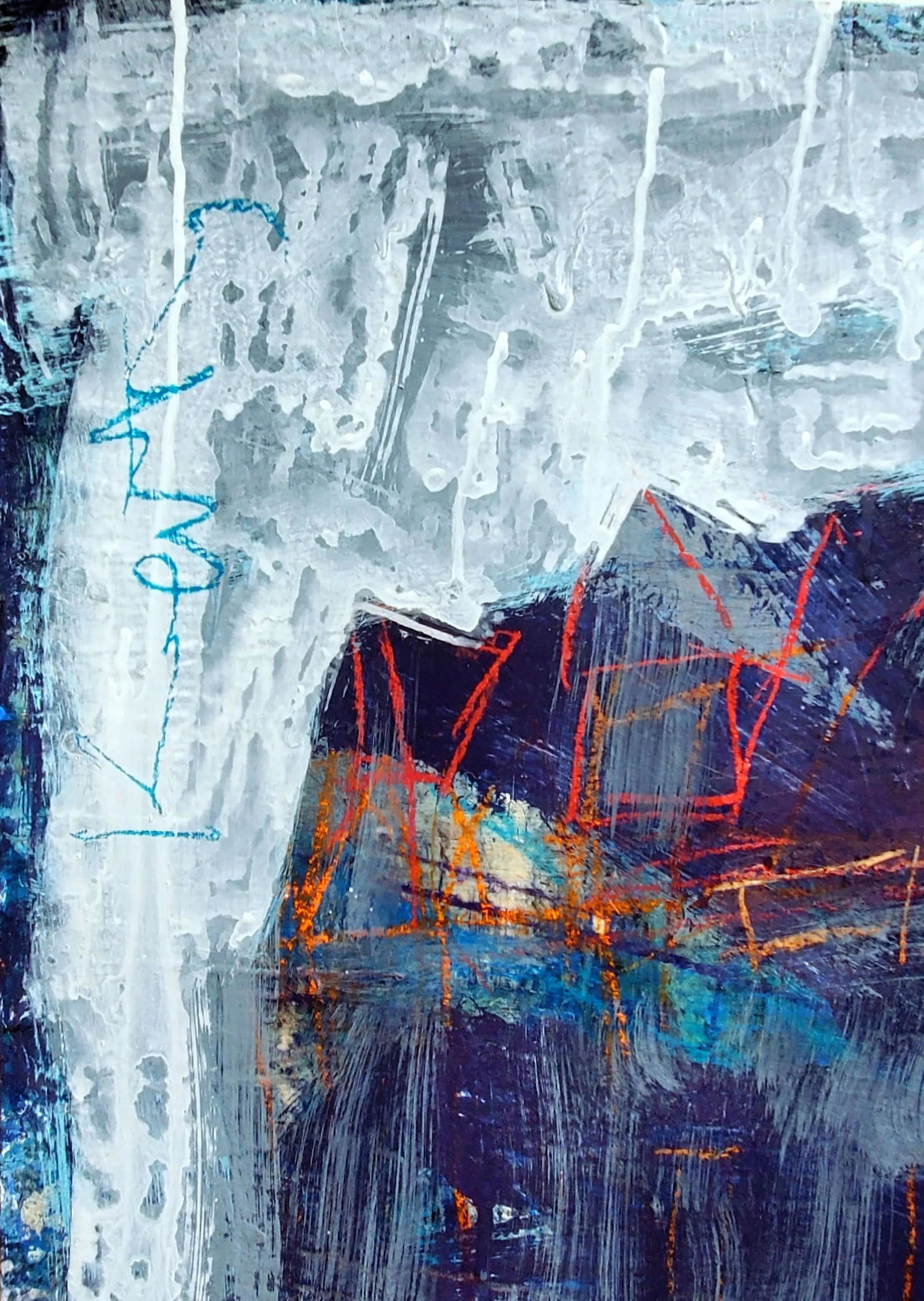 Blue Empire 2022 Architectural Acrylic, Crayon and Graphite Painting, Hugh Keating - 8