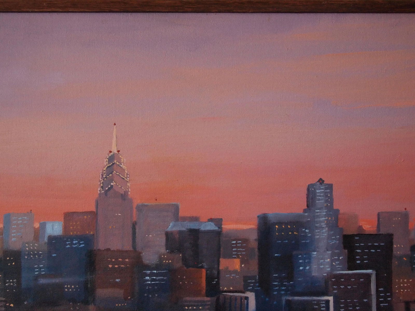 1990s Original John J. DeVlieger Philadelphia Cityscape Oil Painting, Framed - 5